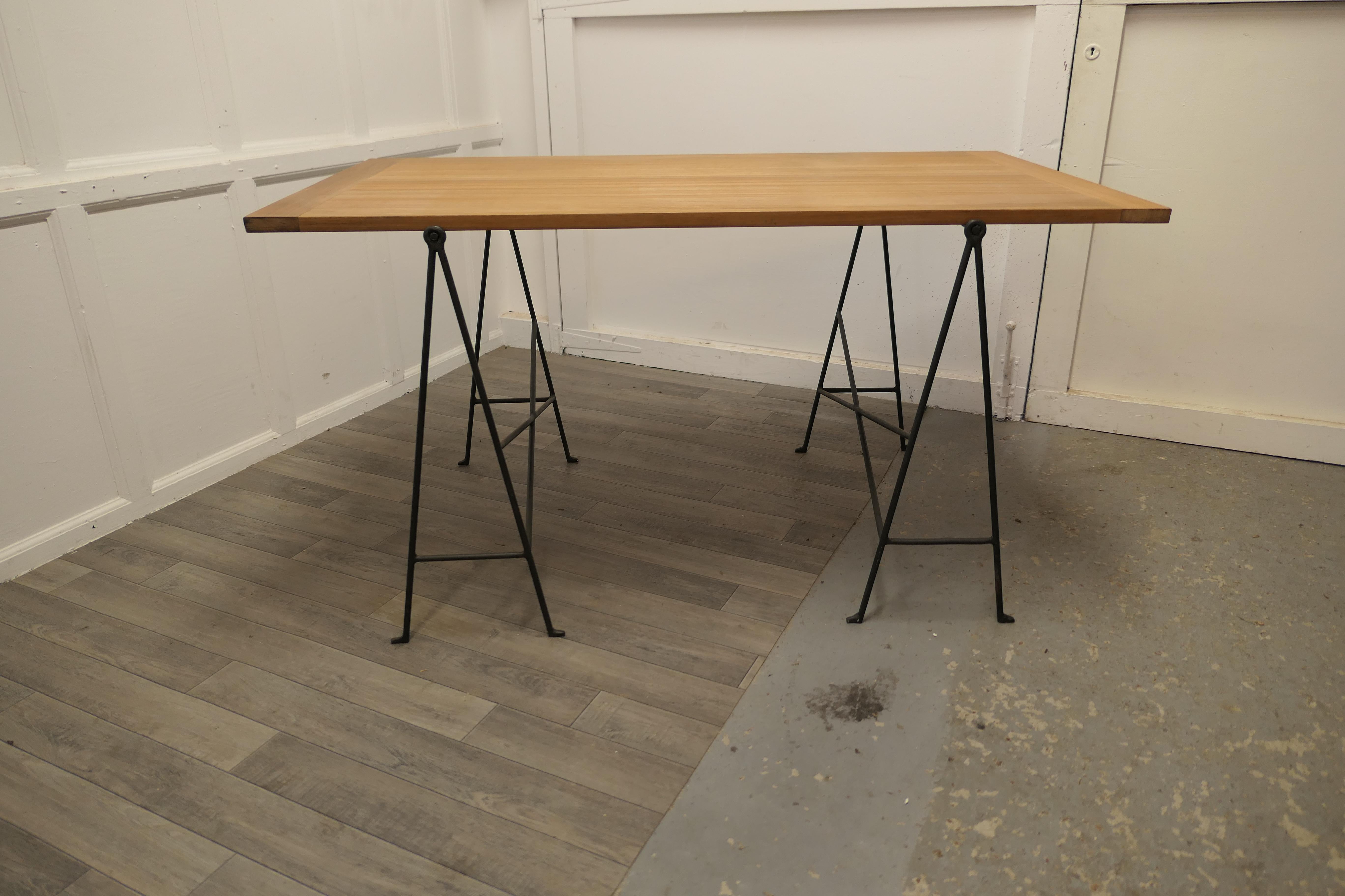 Mid-20th Century 1950s Danish Sawhorse Minimalist Desk or Dining Table    1950s Danish Desk For Sale