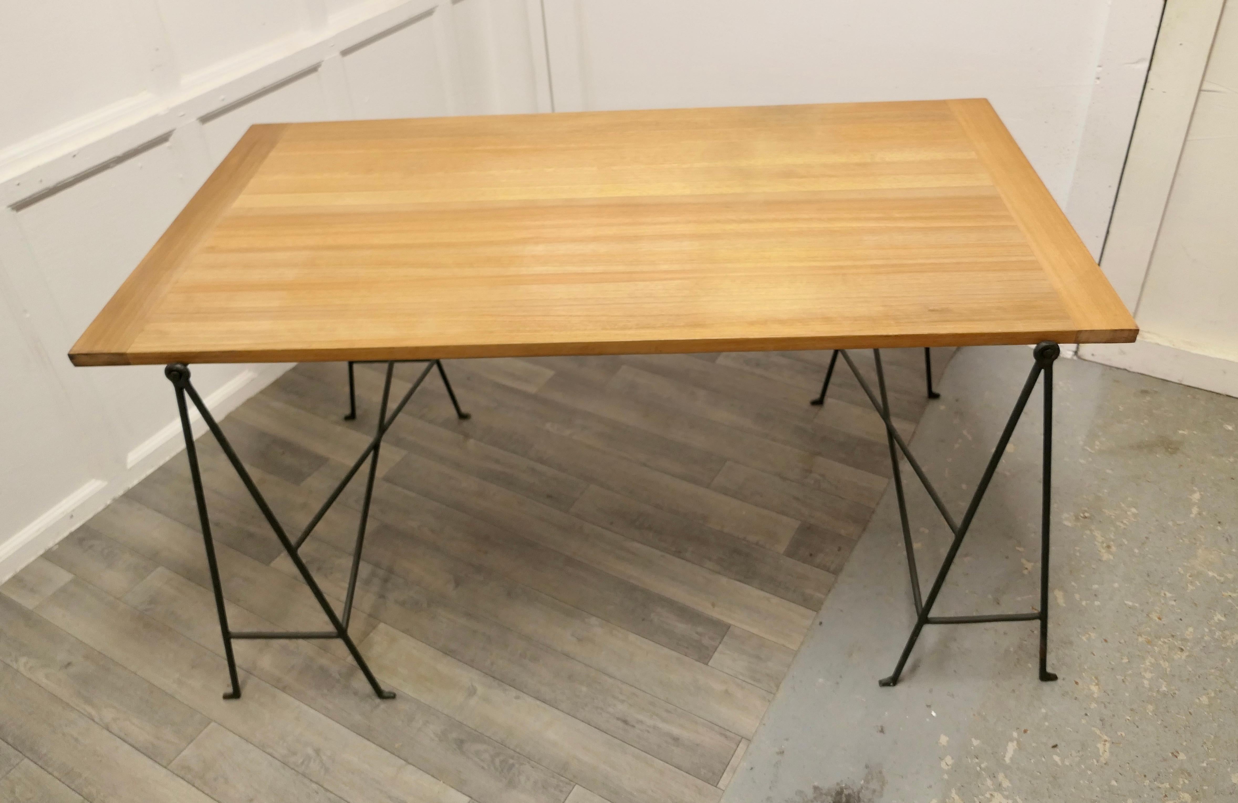 1950s Danish Sawhorse Minimalist Desk or Dining Table    1950s Danish Desk For Sale 1