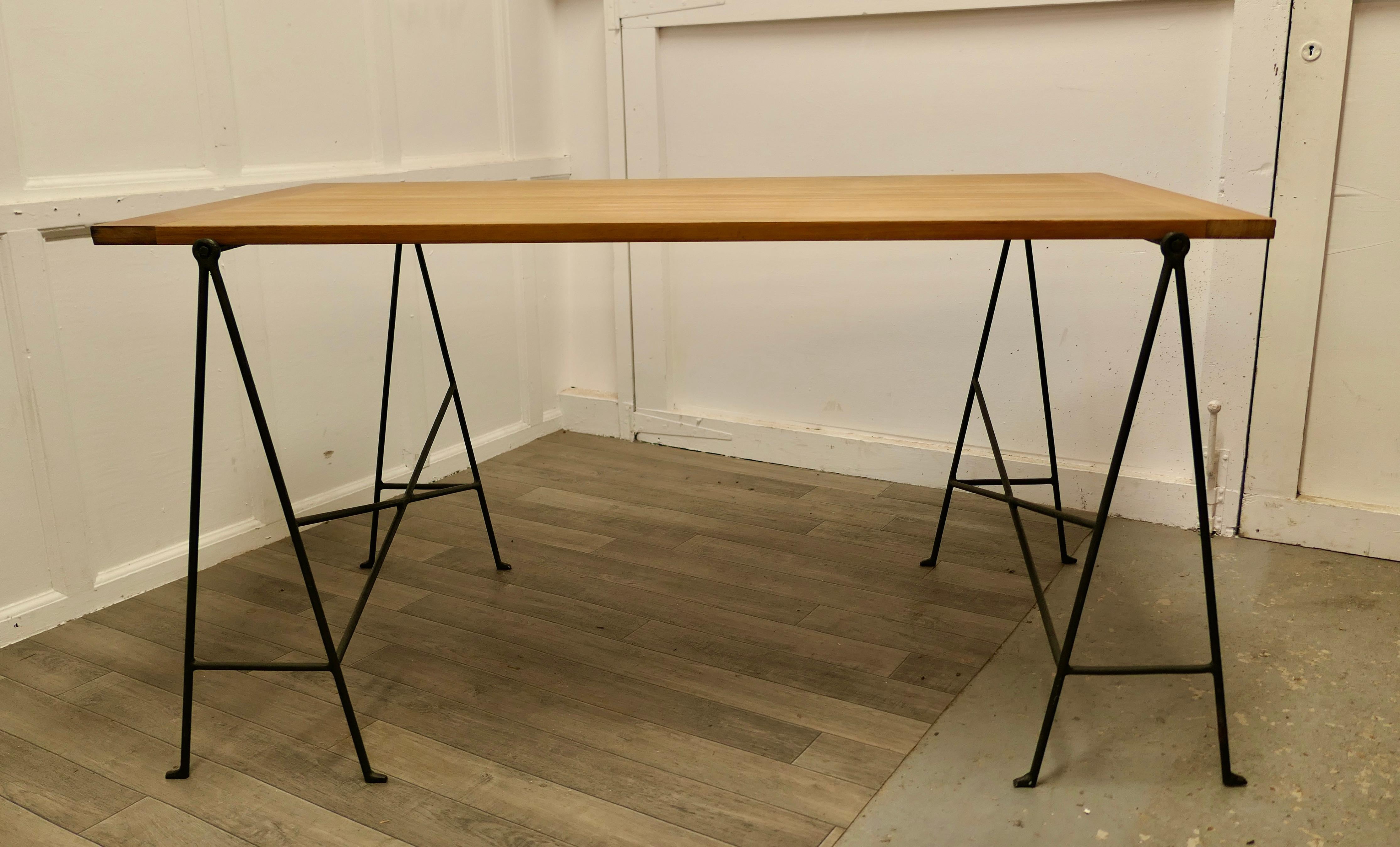 1950s Danish Sawhorse Minimalist Desk or Dining Table    1950s Danish Desk For Sale 2