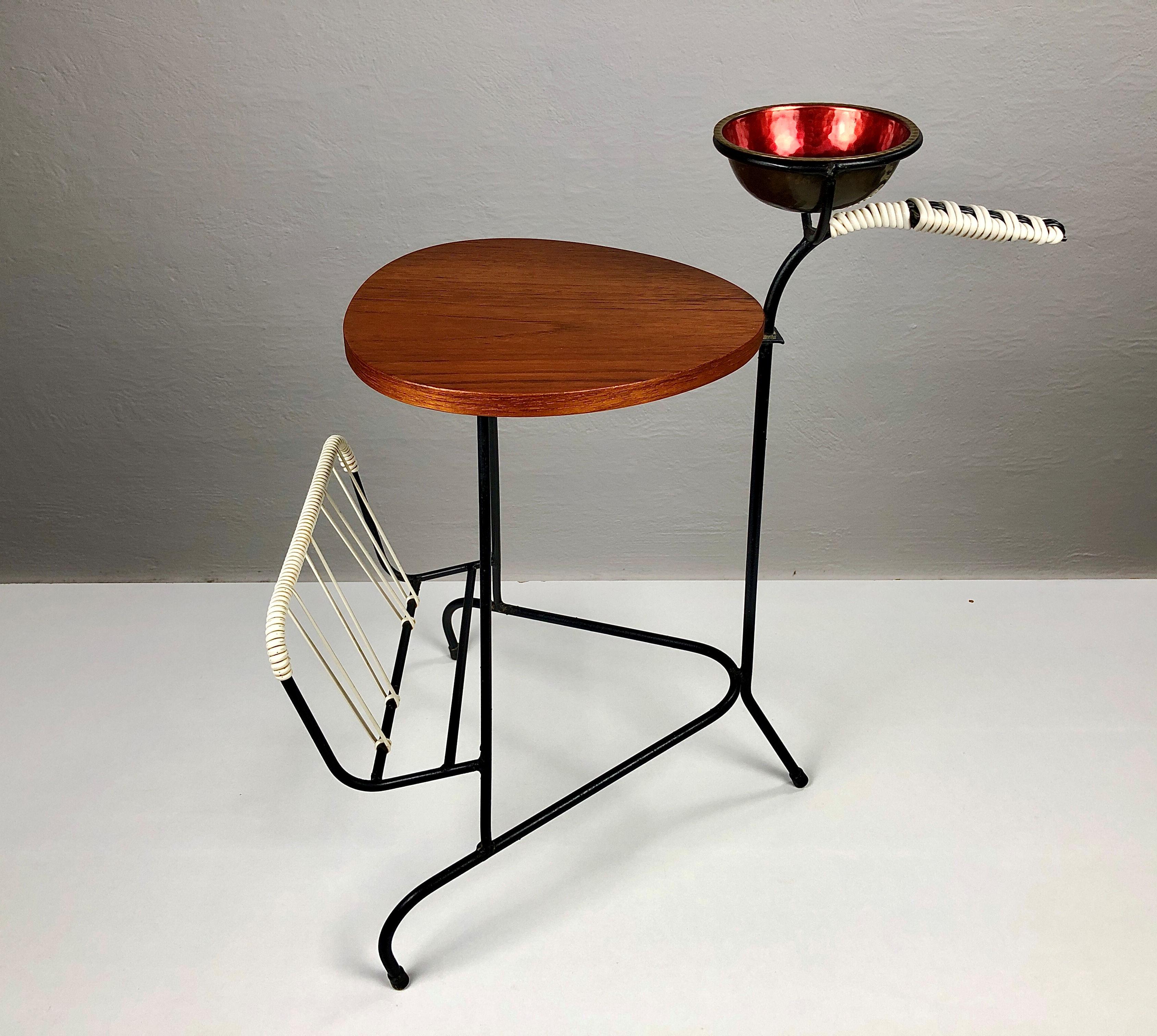 Scandinavian Modern 1950s Danish Side Table in Teak and Black Metal For Sale