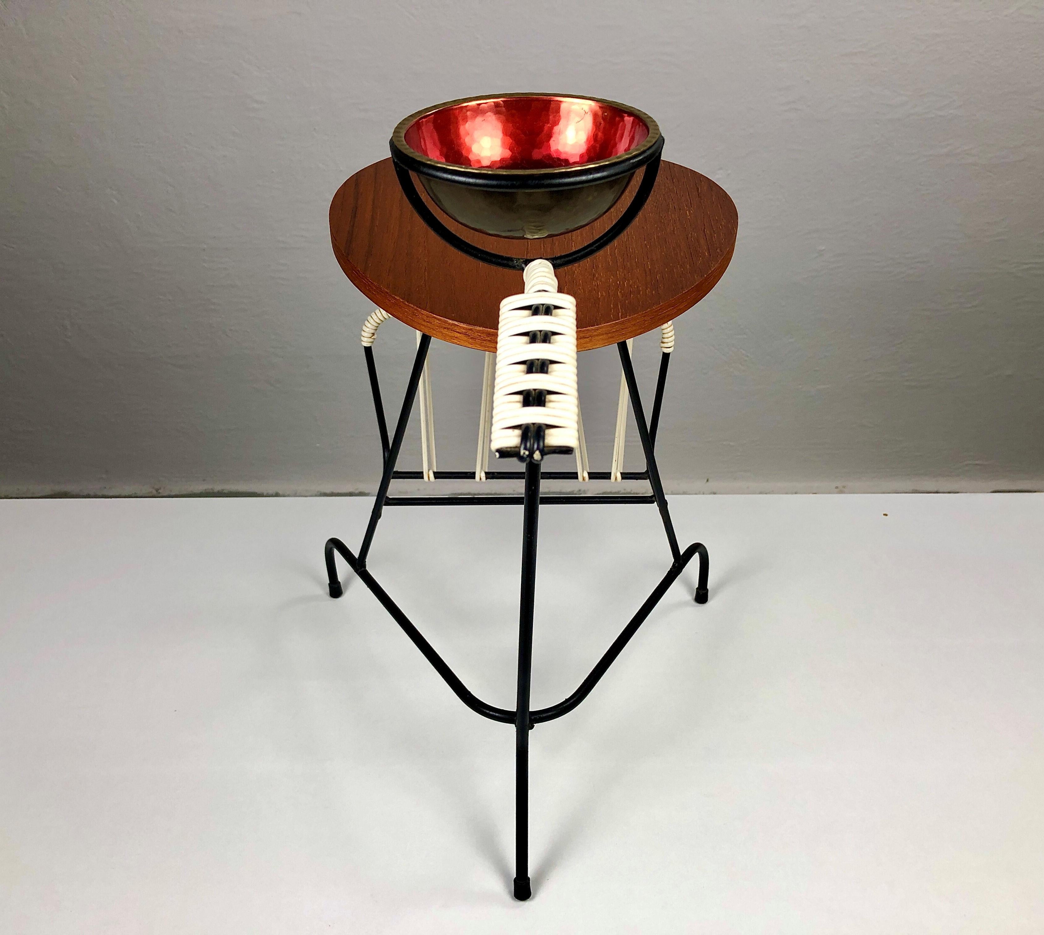 Mid-20th Century 1950s Danish Side Table in Teak and Black Metal For Sale