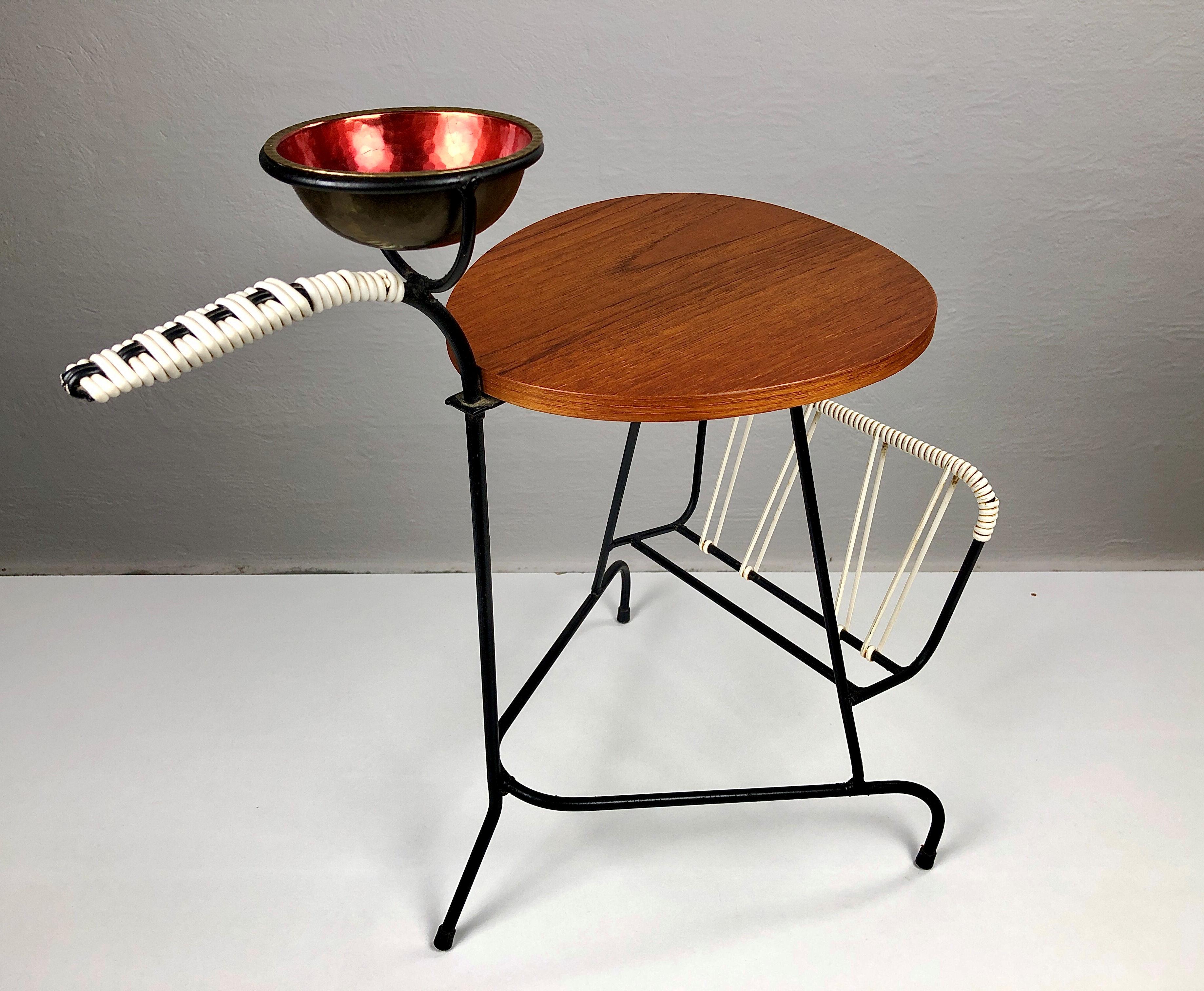1950s Danish Side Table in Teak and Black Metal 1