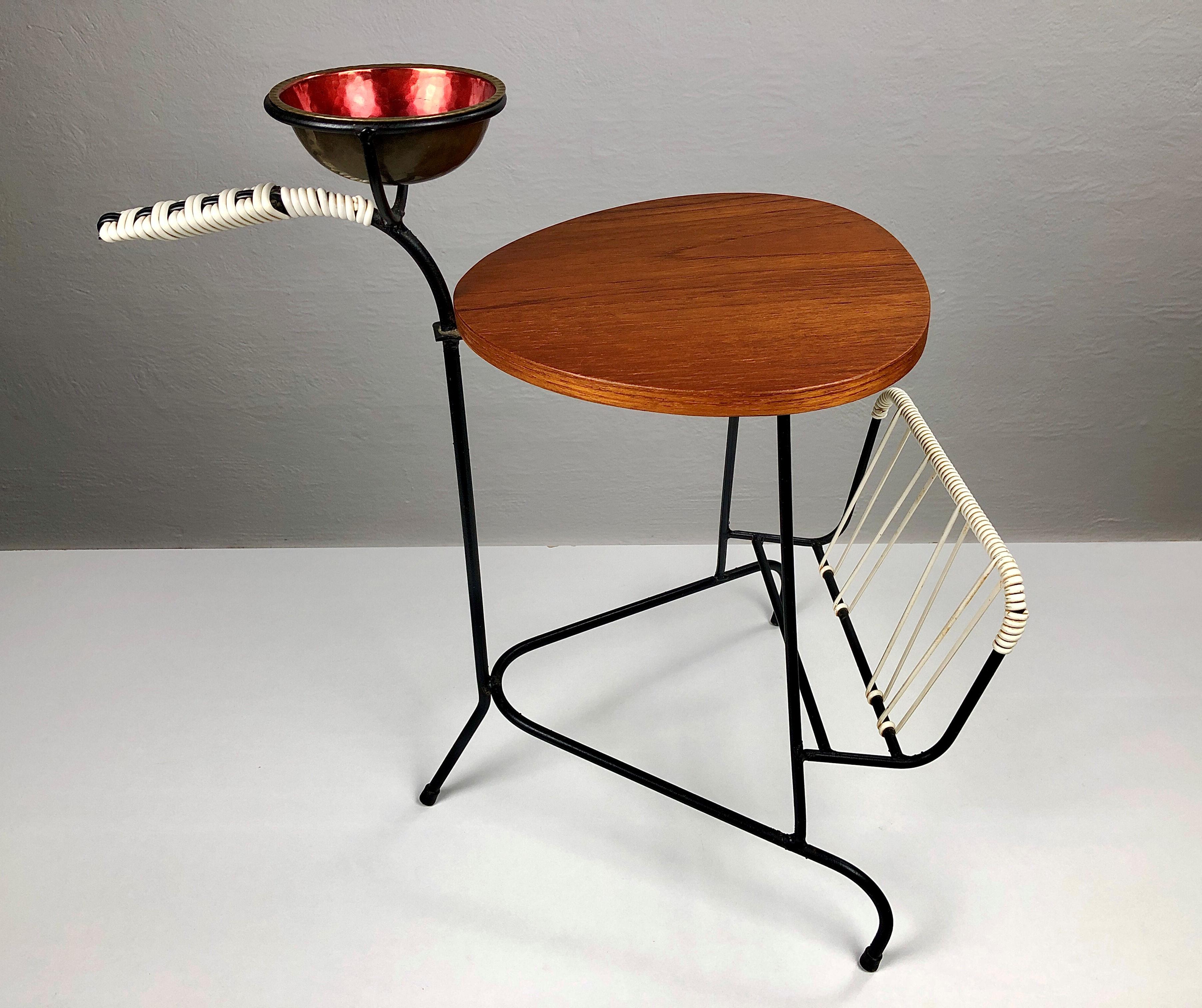 1950s Danish Side Table in Teak and Black Metal For Sale 2