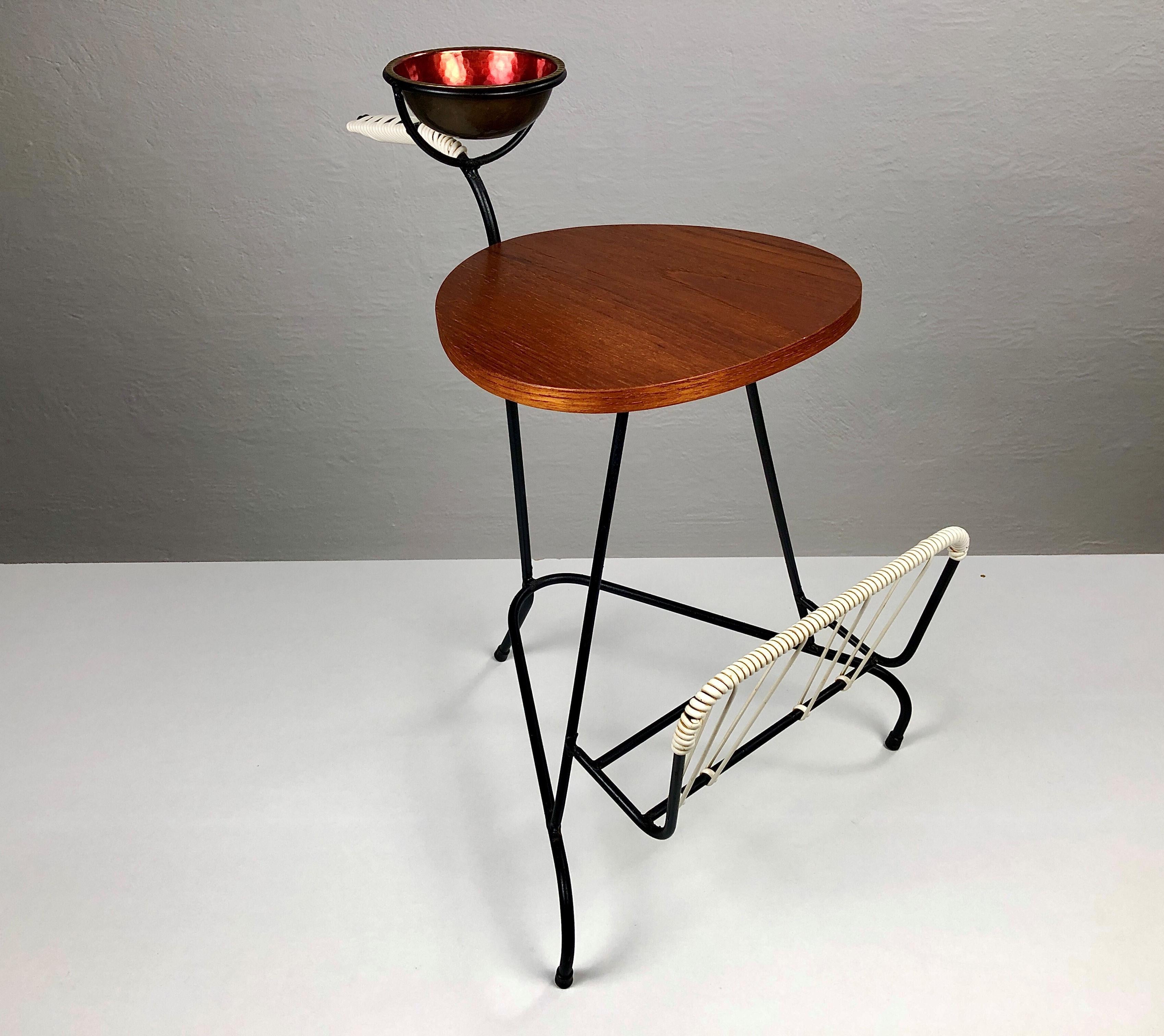 1950s Danish Side Table in Teak and Black Metal 3