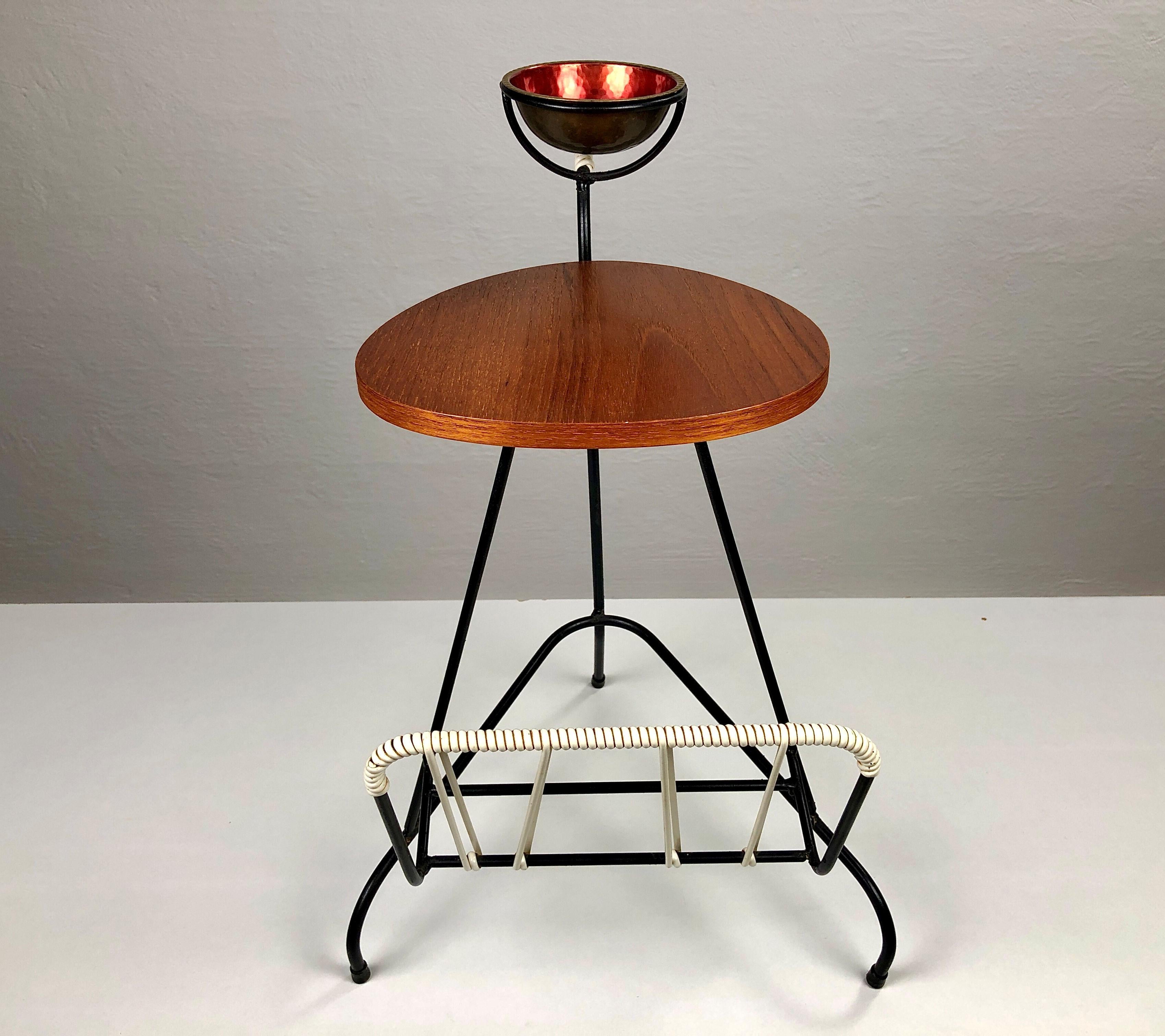 1950s Danish Side Table in Teak and Black Metal 4