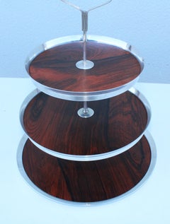 1950s Danish Silver Plate and Rosewood Three-Tier Cake Stand
