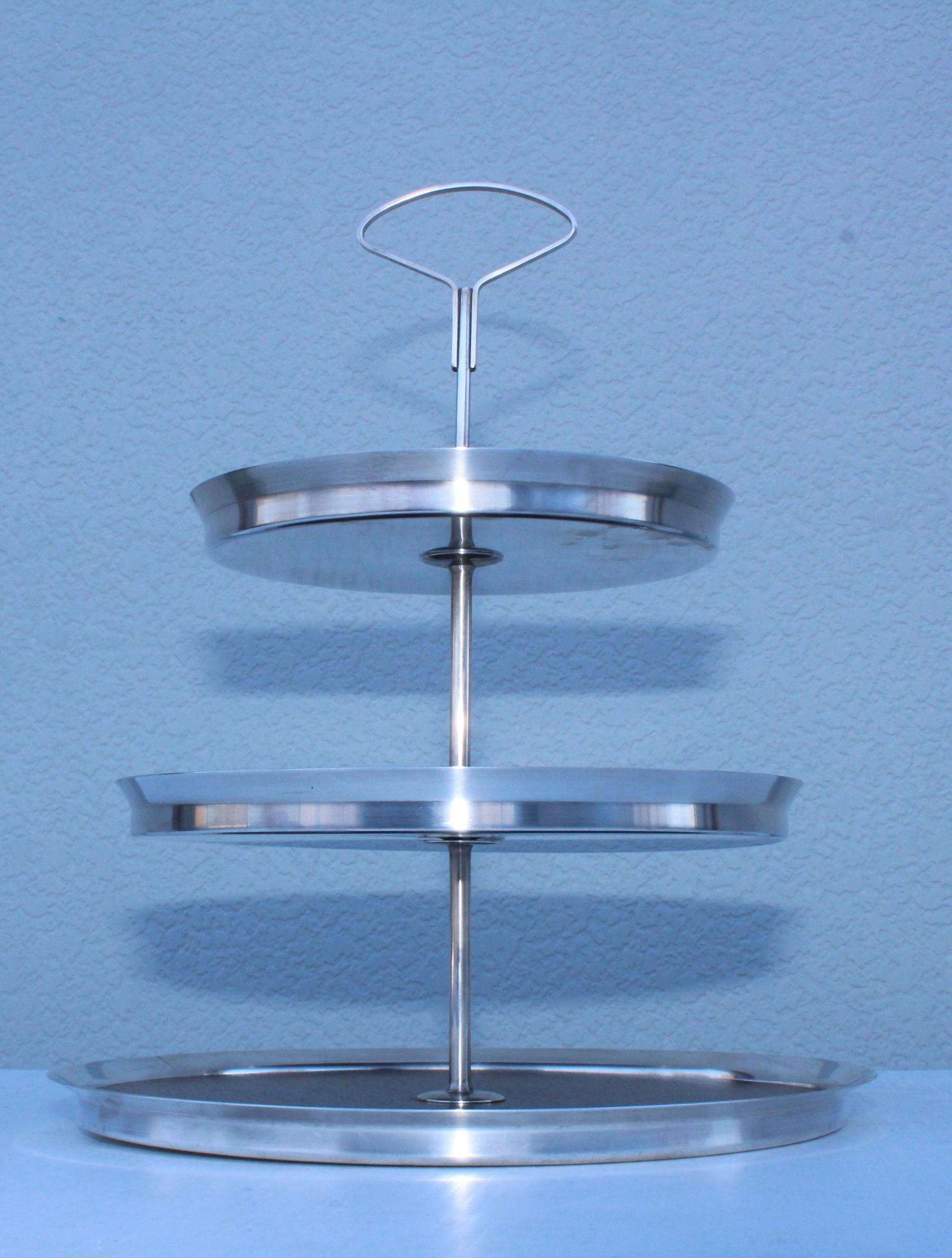 Mid-Century Modern 1950s Danish Silver Plate and Rosewood Three-Tier Cake Stand