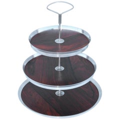 1950s Danish Silver Plate and Rosewood Three-Tier Cake Stand