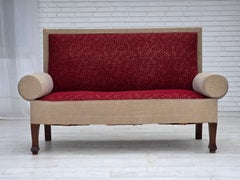 1950s, Danish sofa-daybed, red/beige furniture wool, ash wood legs.