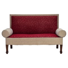 1950s, Danish sofa-daybed, red/beige furniture wool, ash wood legs.