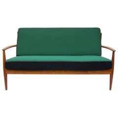 1950s Danish Sofa Loveseat by Grete Jalk in Teak and Kvadrat