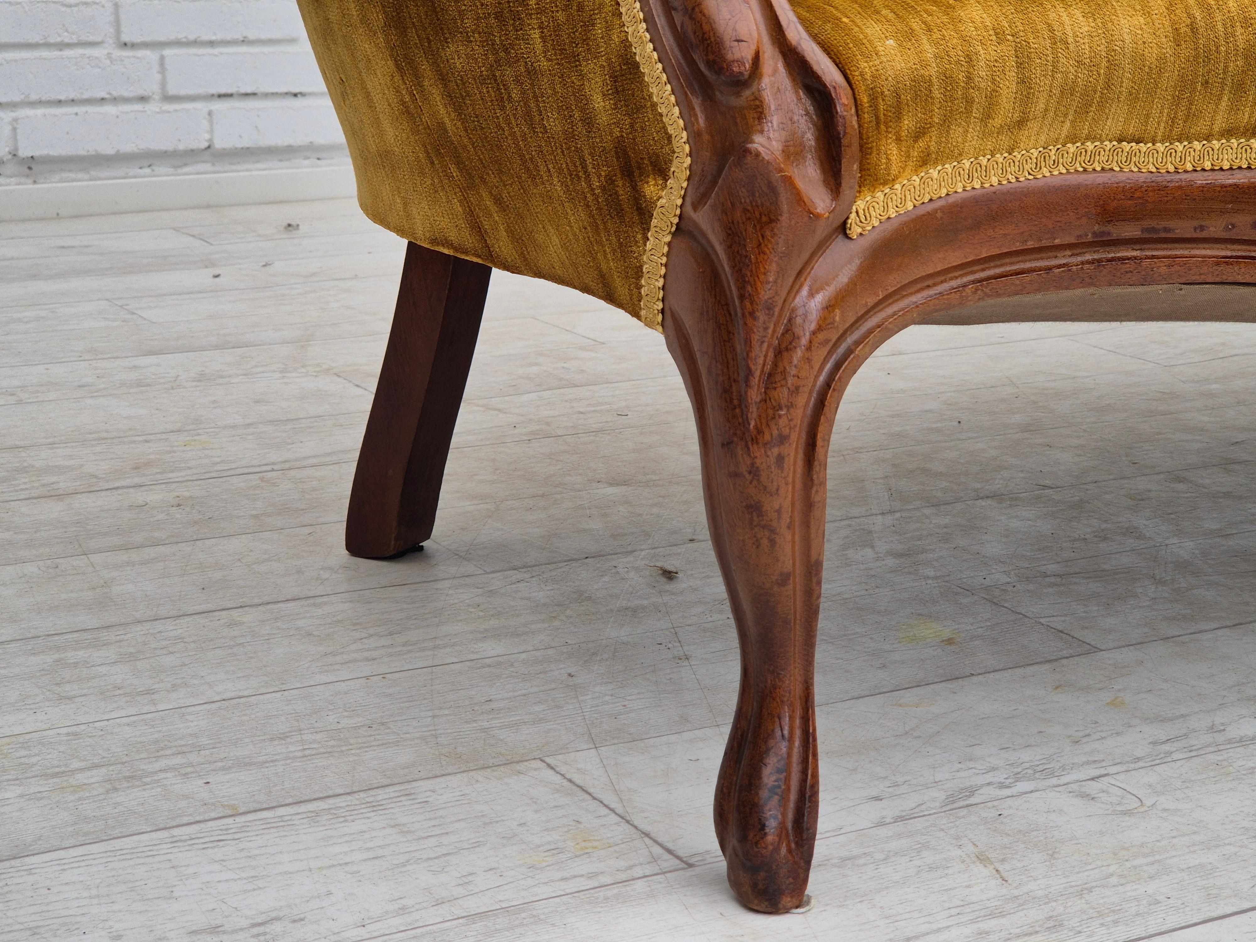 1950s, Danish sofa, vintage furniture velour, very good condition, mahogany wood 4