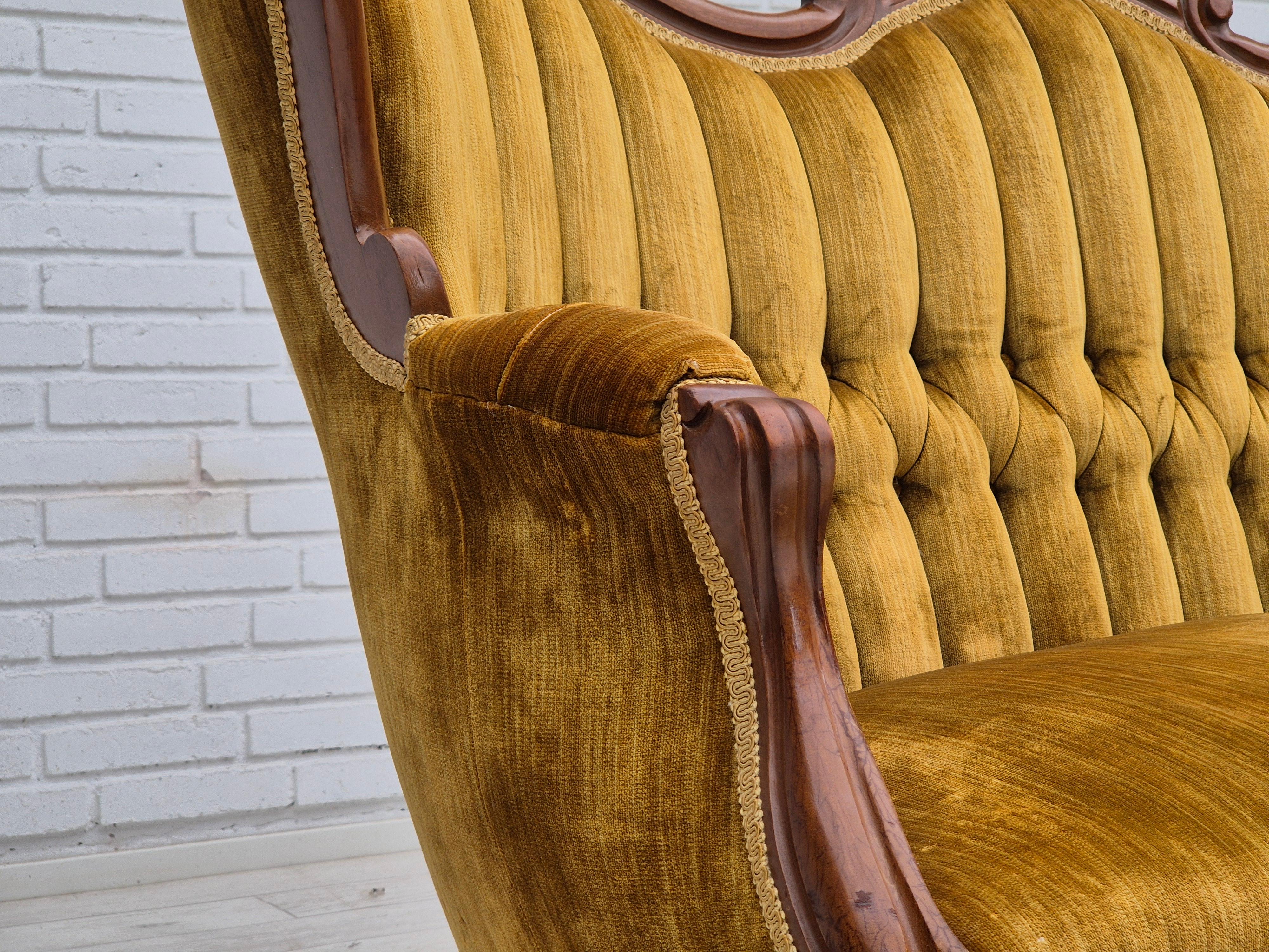 1950s, Danish sofa, vintage furniture velour, very good condition, mahogany wood 5