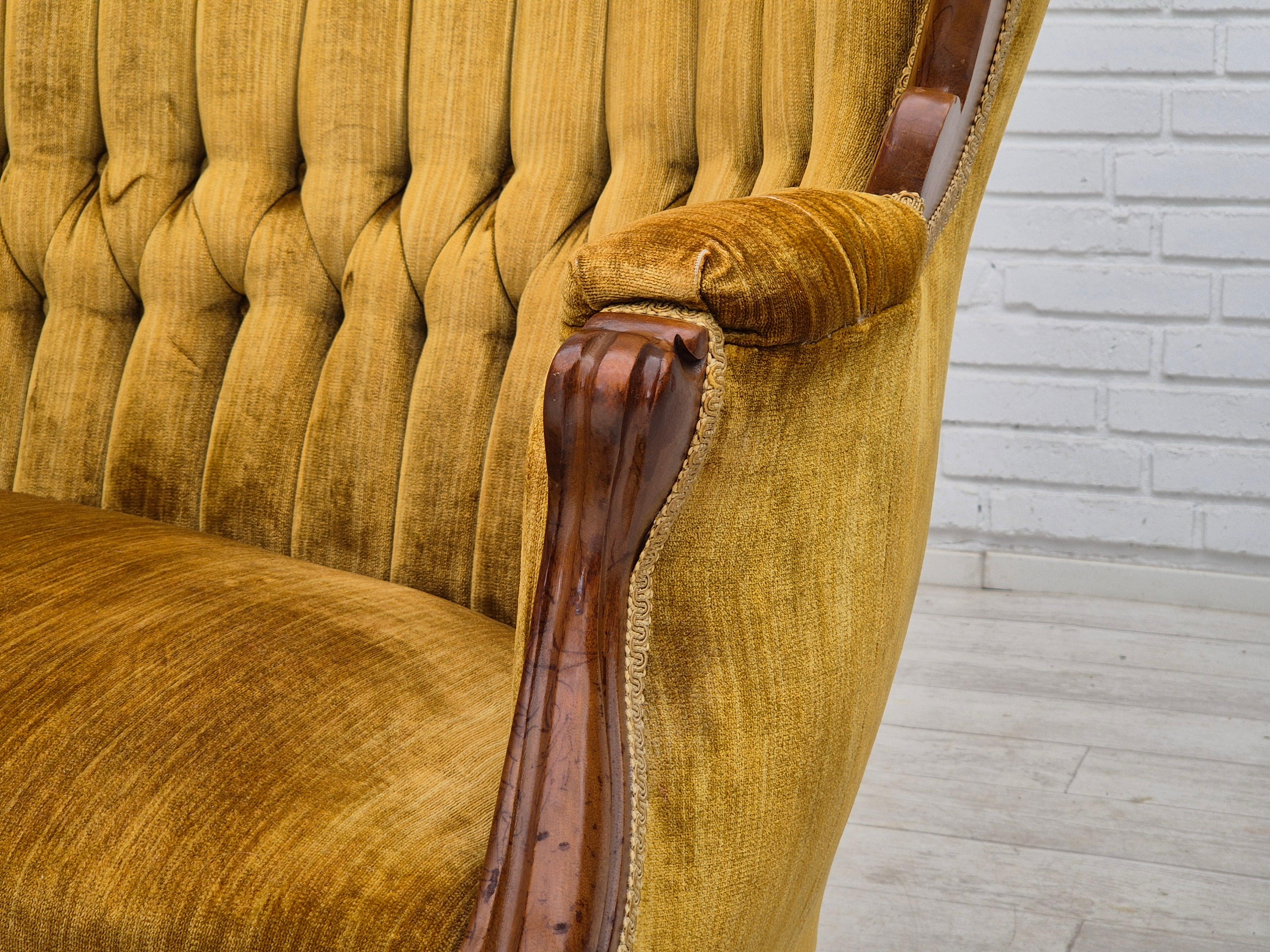 1950s, Danish sofa, vintage furniture velour, very good condition, mahogany wood 6