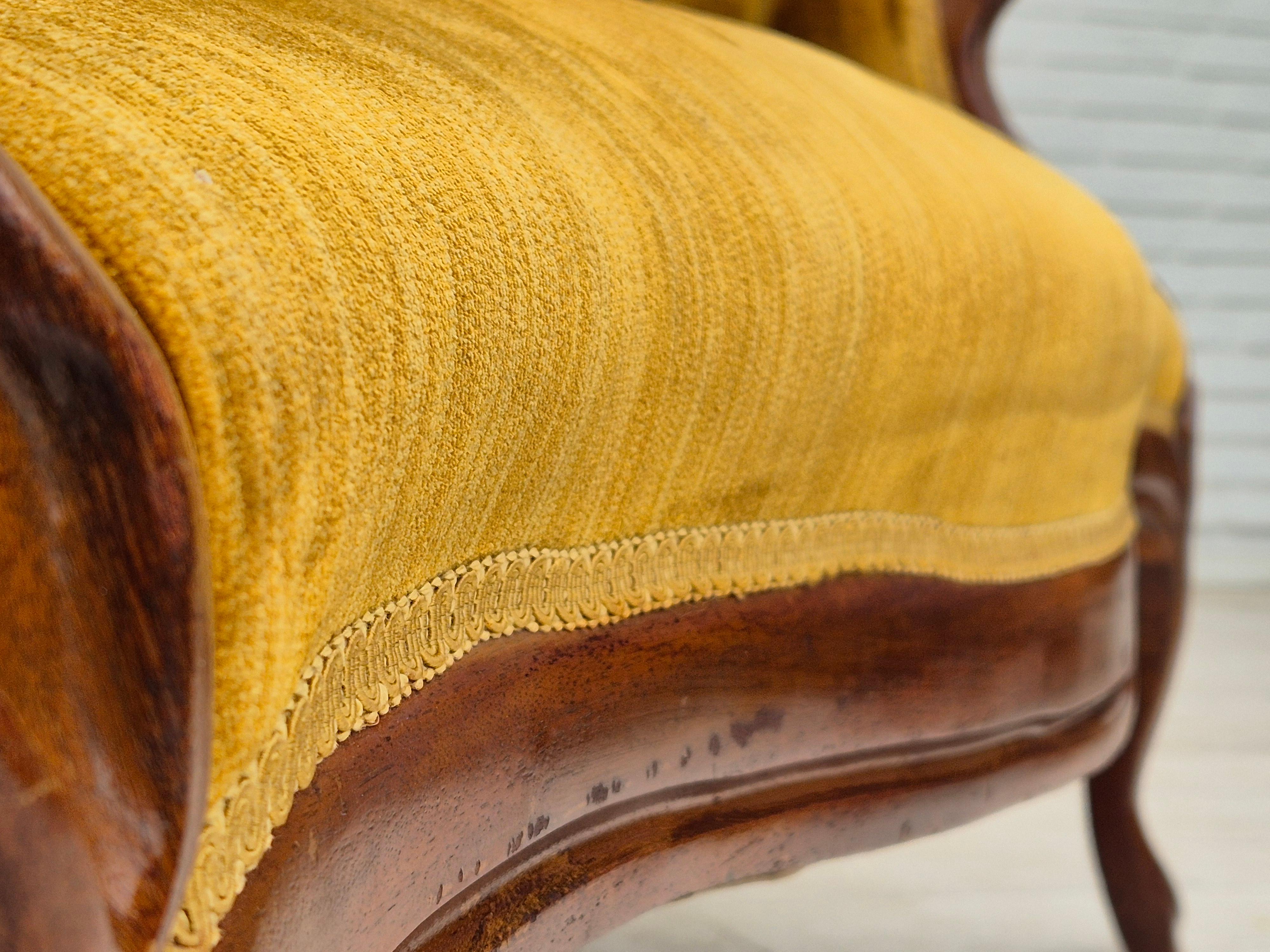 1950s, Danish sofa, vintage furniture velour, very good condition, mahogany wood 7