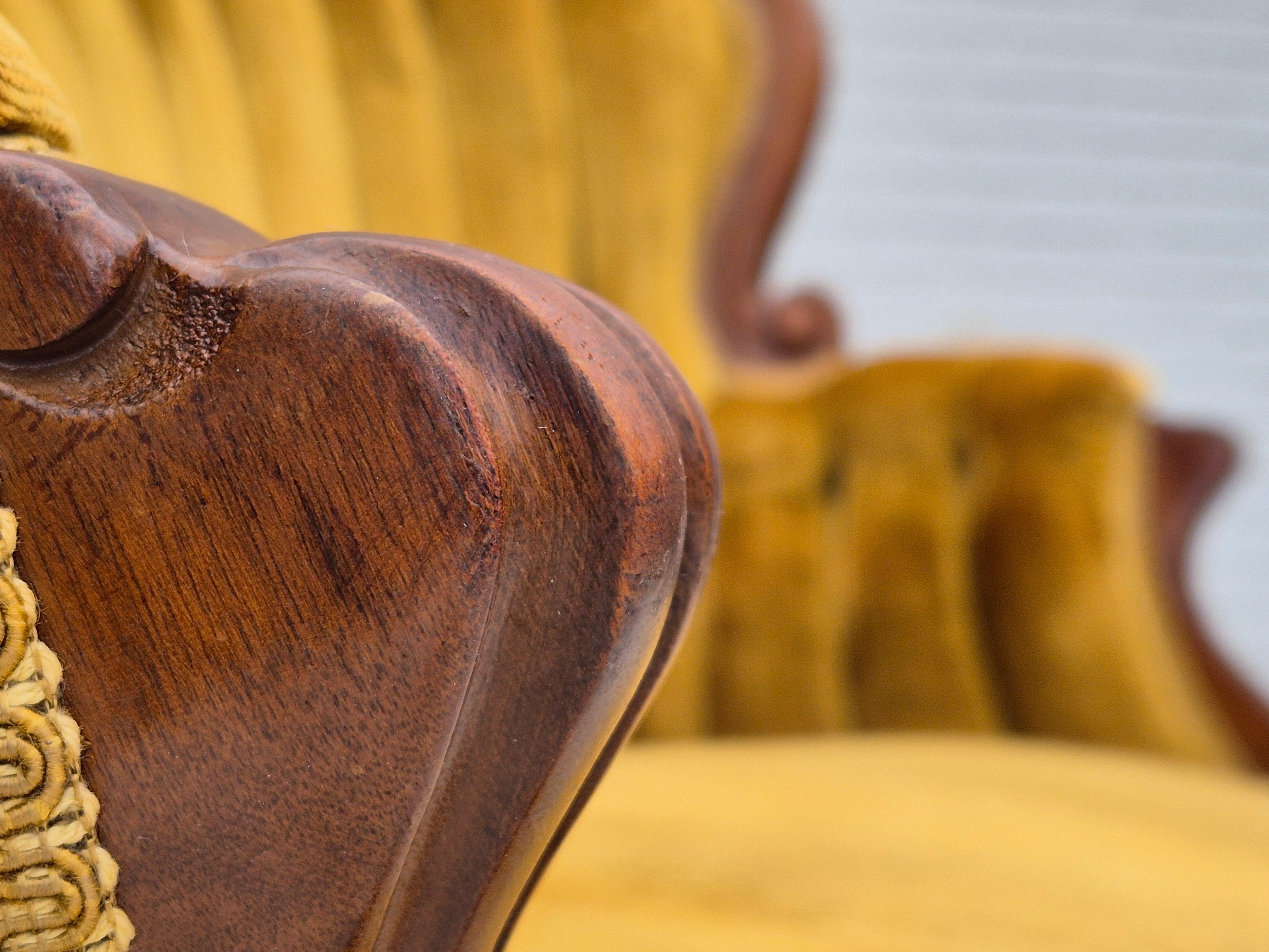 1950s, Danish sofa, vintage furniture velour, very good condition, mahogany wood 8