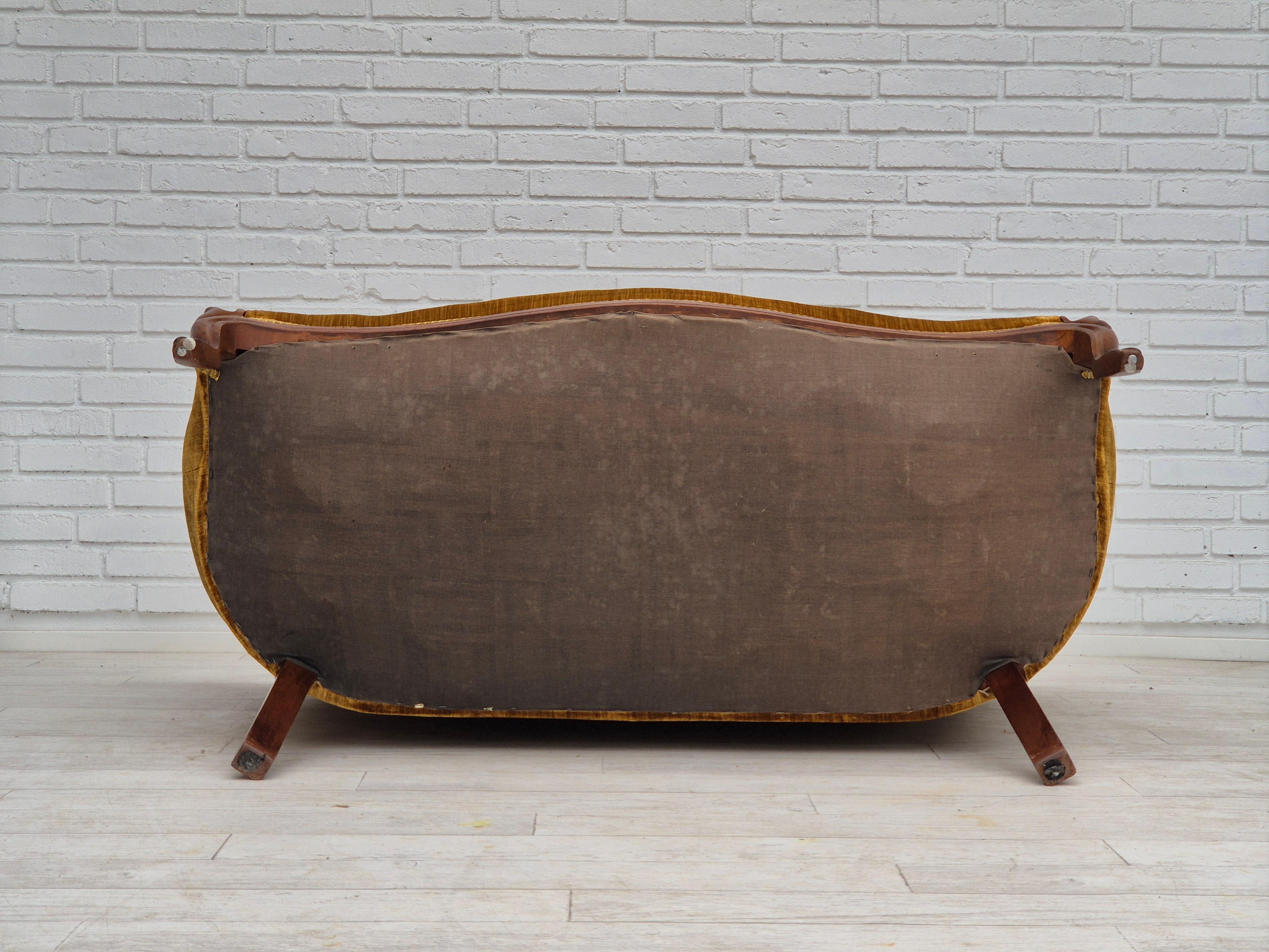 1950s, Danish sofa, vintage furniture velour, very good condition, mahogany wood 12