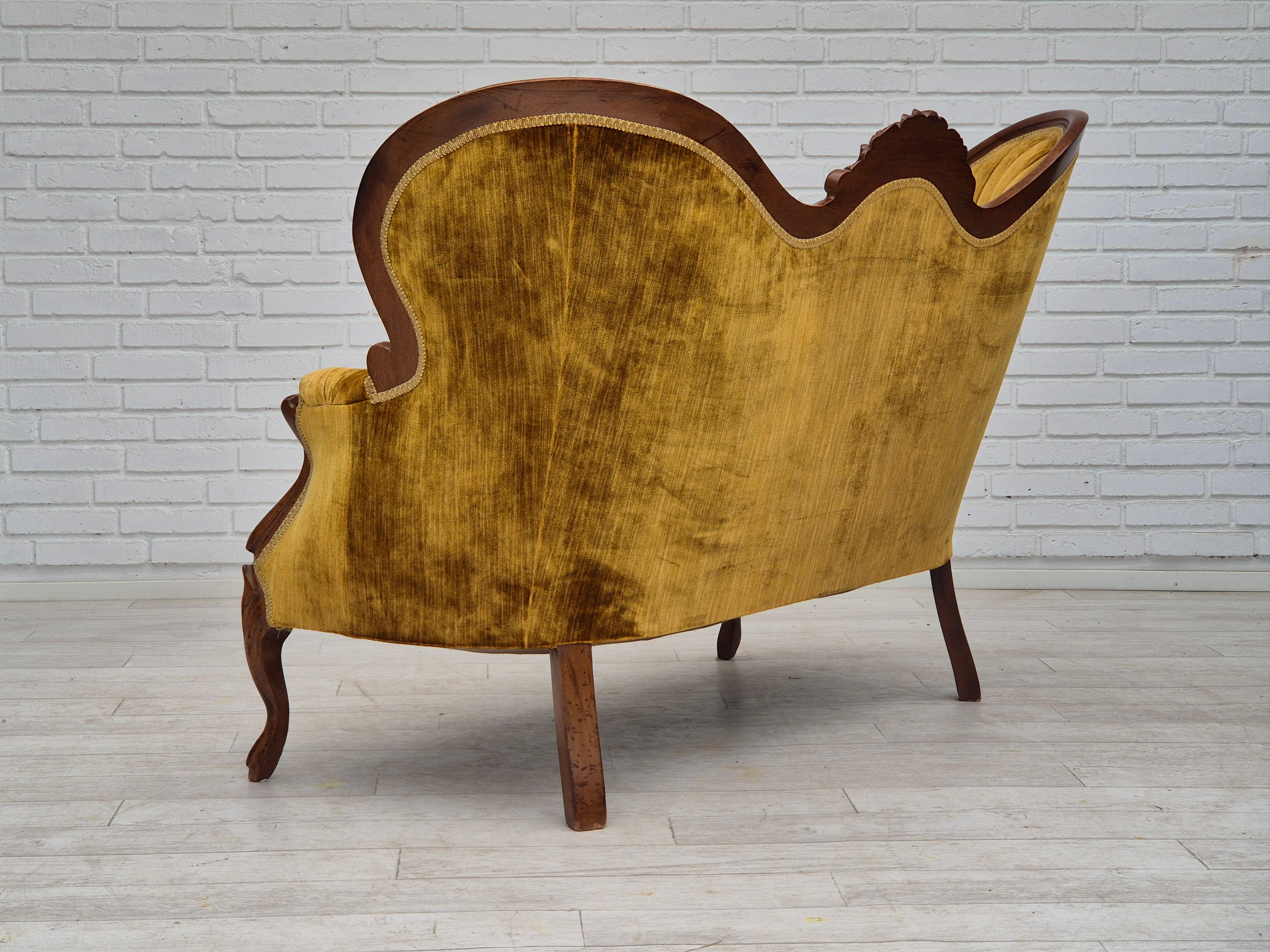 1950s, Danish sofa, vintage furniture velour, very good condition, mahogany wood 2