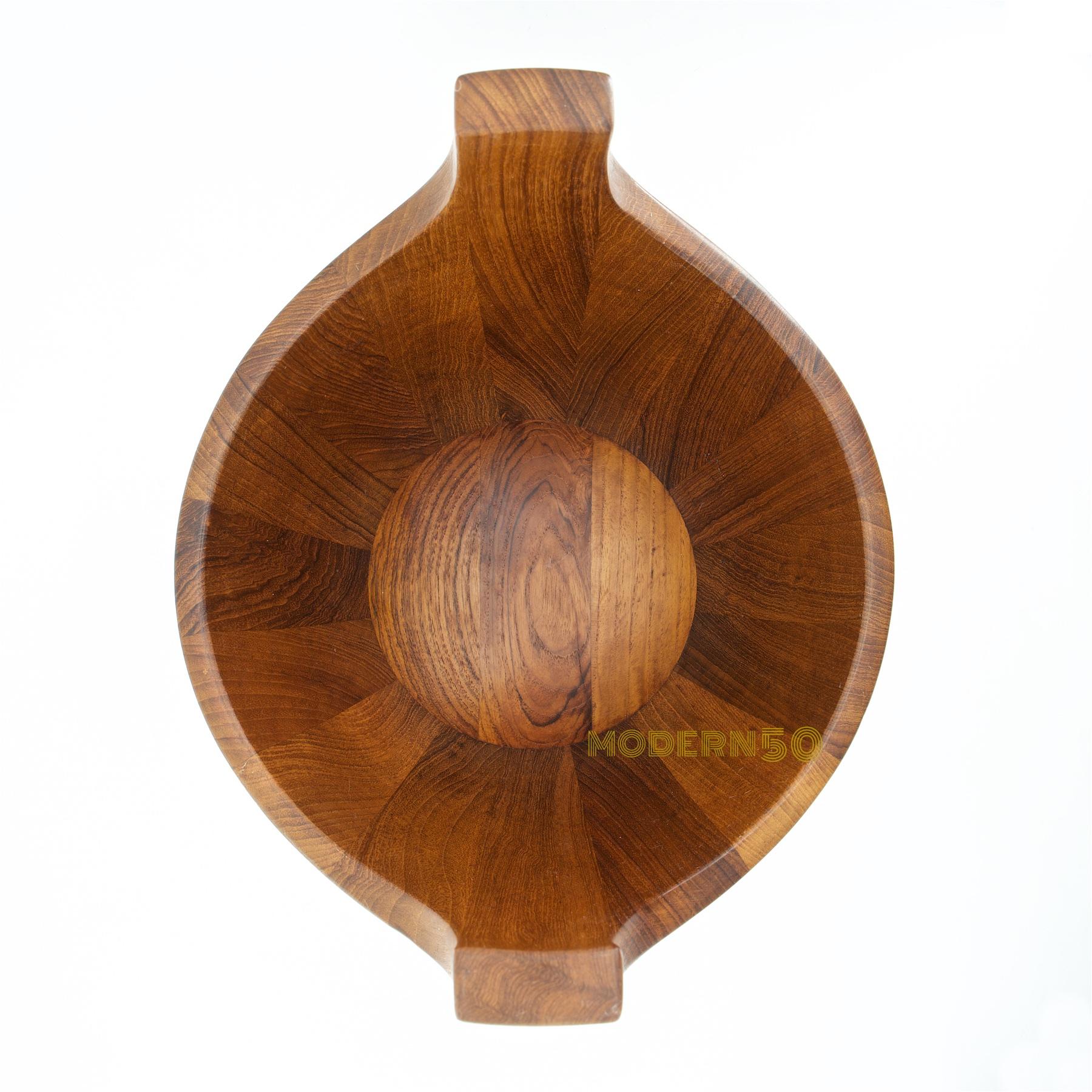 Oiled 1950s Danish Staved Teak Quaich Midcentury Winged Viking Bowl Centrepiece For Sale