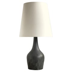 1950s Danish stoneware table lamp in ocean blue glazed tones and flower motifs.