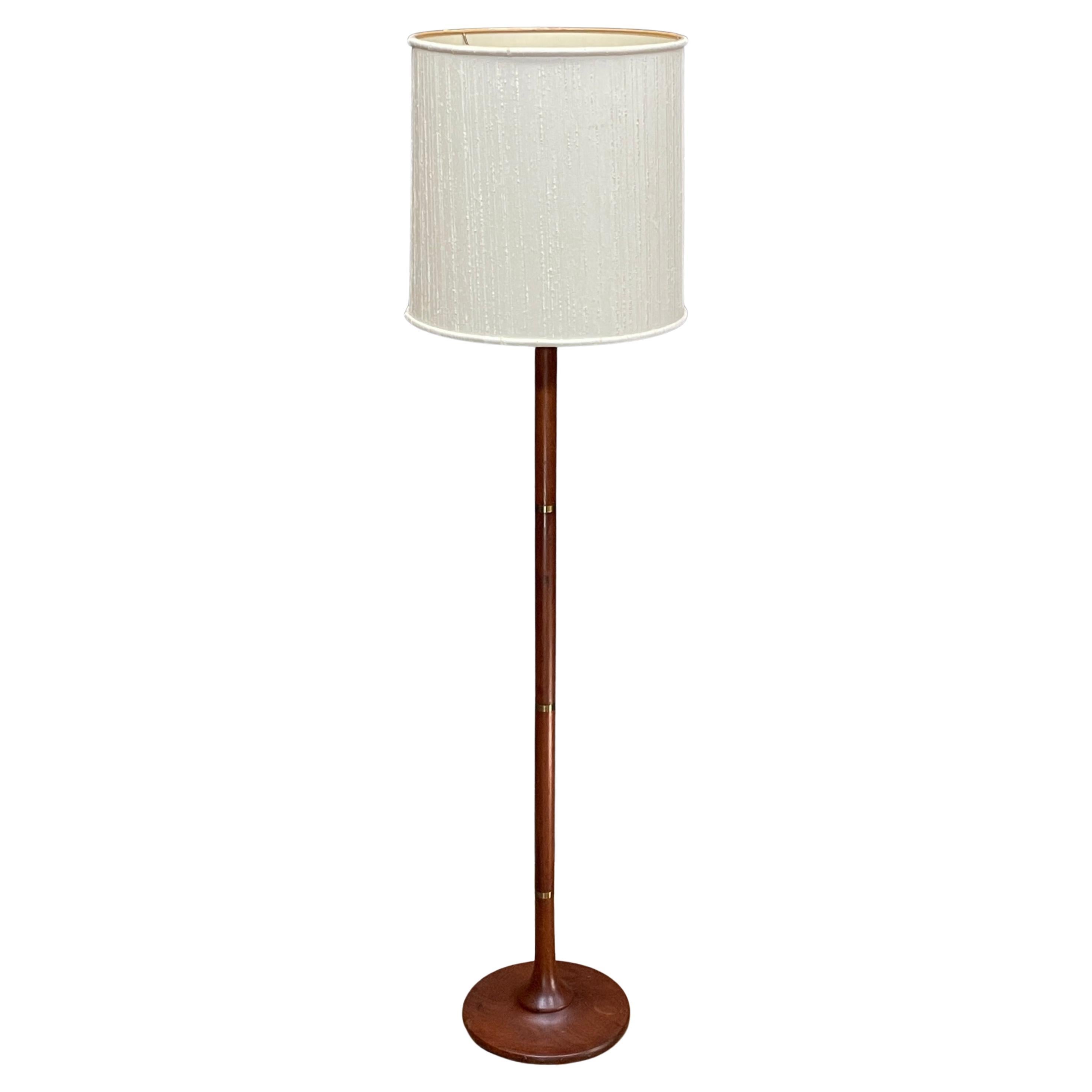 1950s Danish Teak Brass Floor Lamp Vintage Mid-Century Gislev Drejerforretning