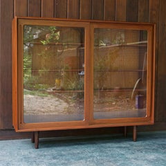 1950s Danish Teak China Display Cabinet Case Extra Large Mid-Century Modern