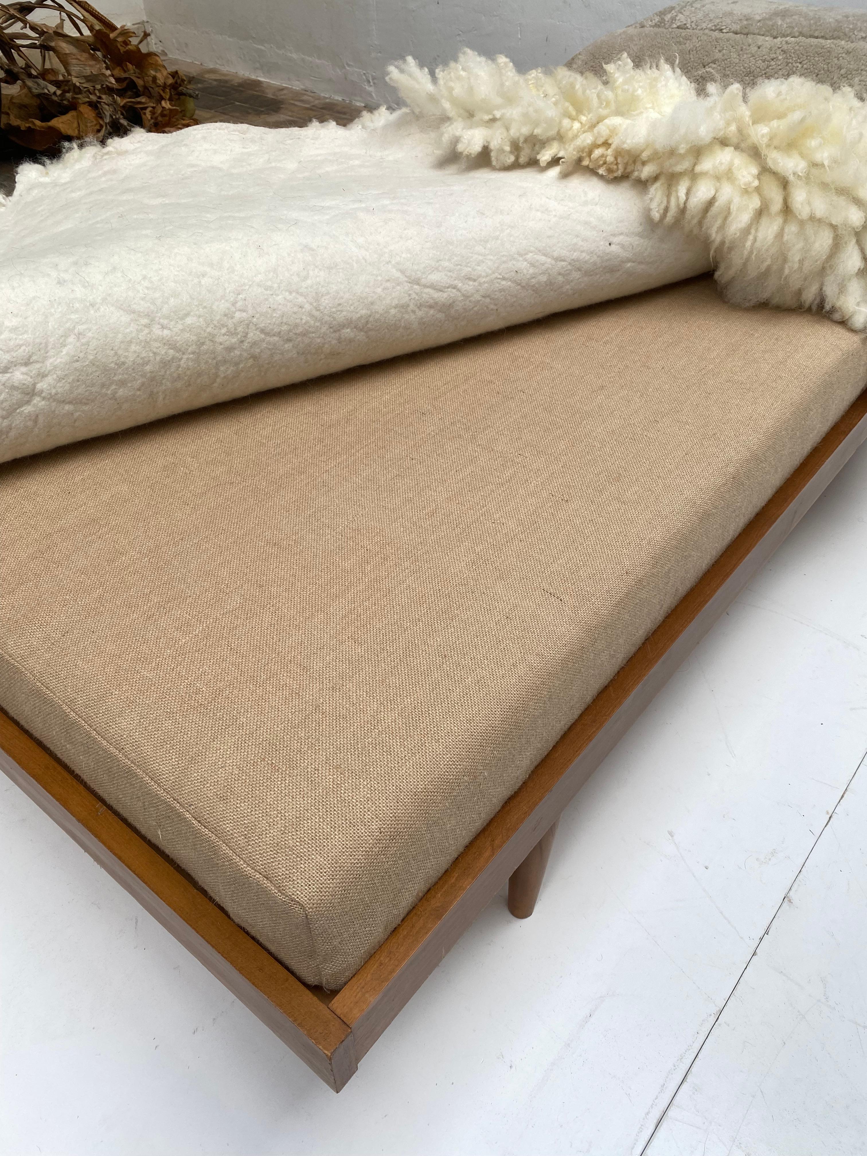 1950's Danish Teak Daybed with Felted Wensleydale Texel Sheep Wool & Raw Cotton 9