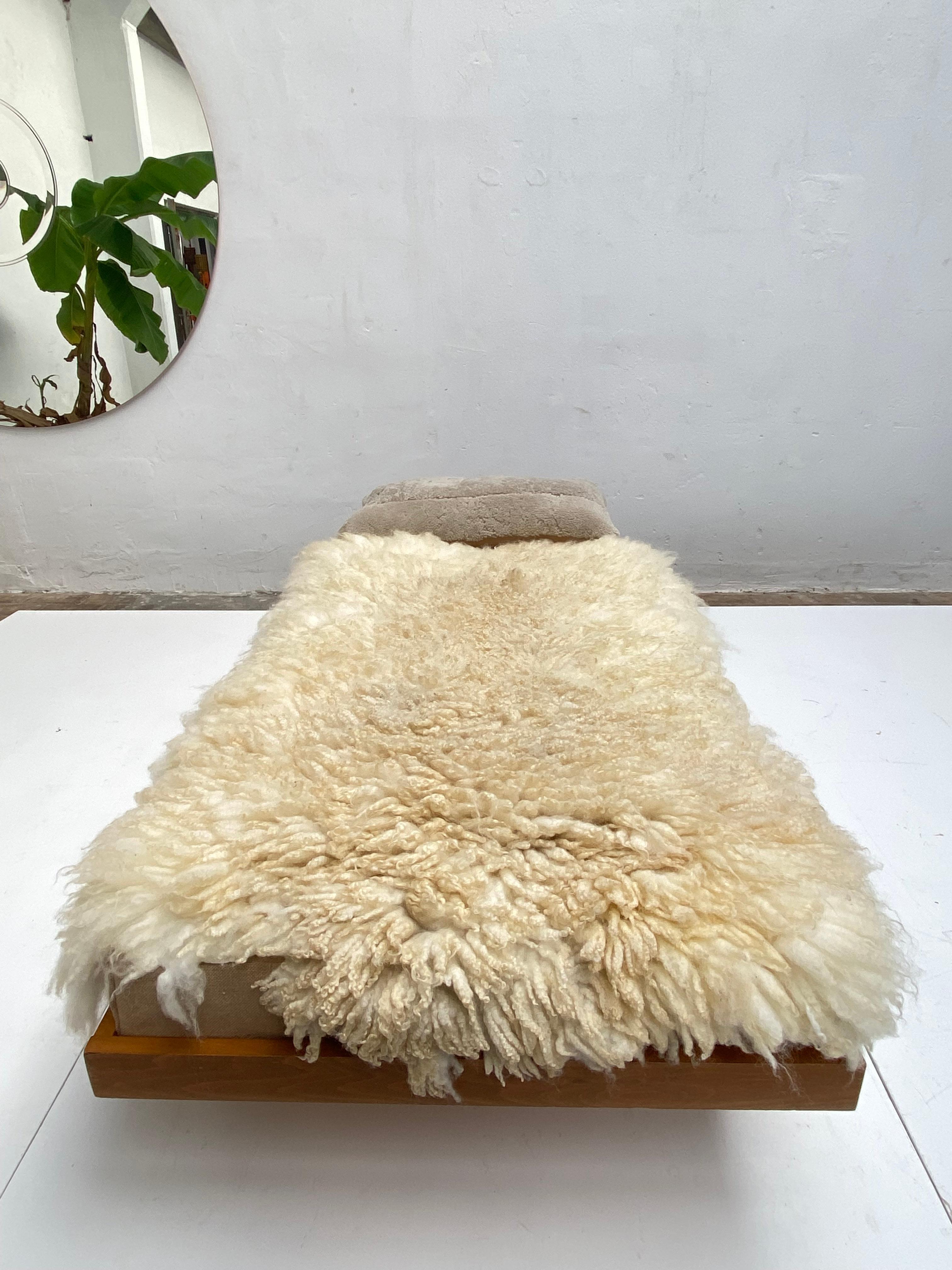 Mid-20th Century 1950's Danish Teak Daybed with Felted Wensleydale Texel Sheep Wool & Raw Cotton