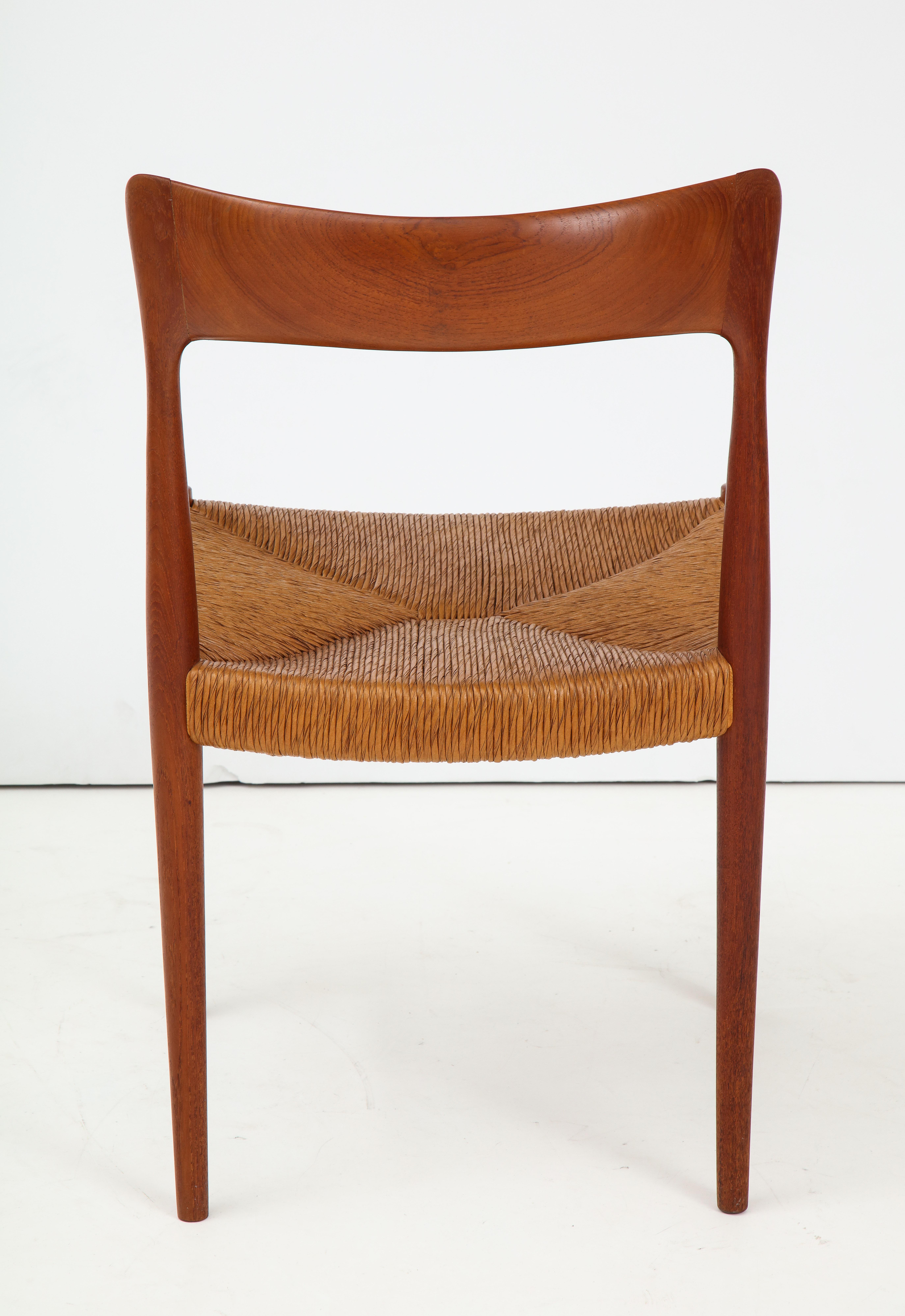 1950s Danish Teak Modernist Dining Chairs with Paper Cord Seats 3