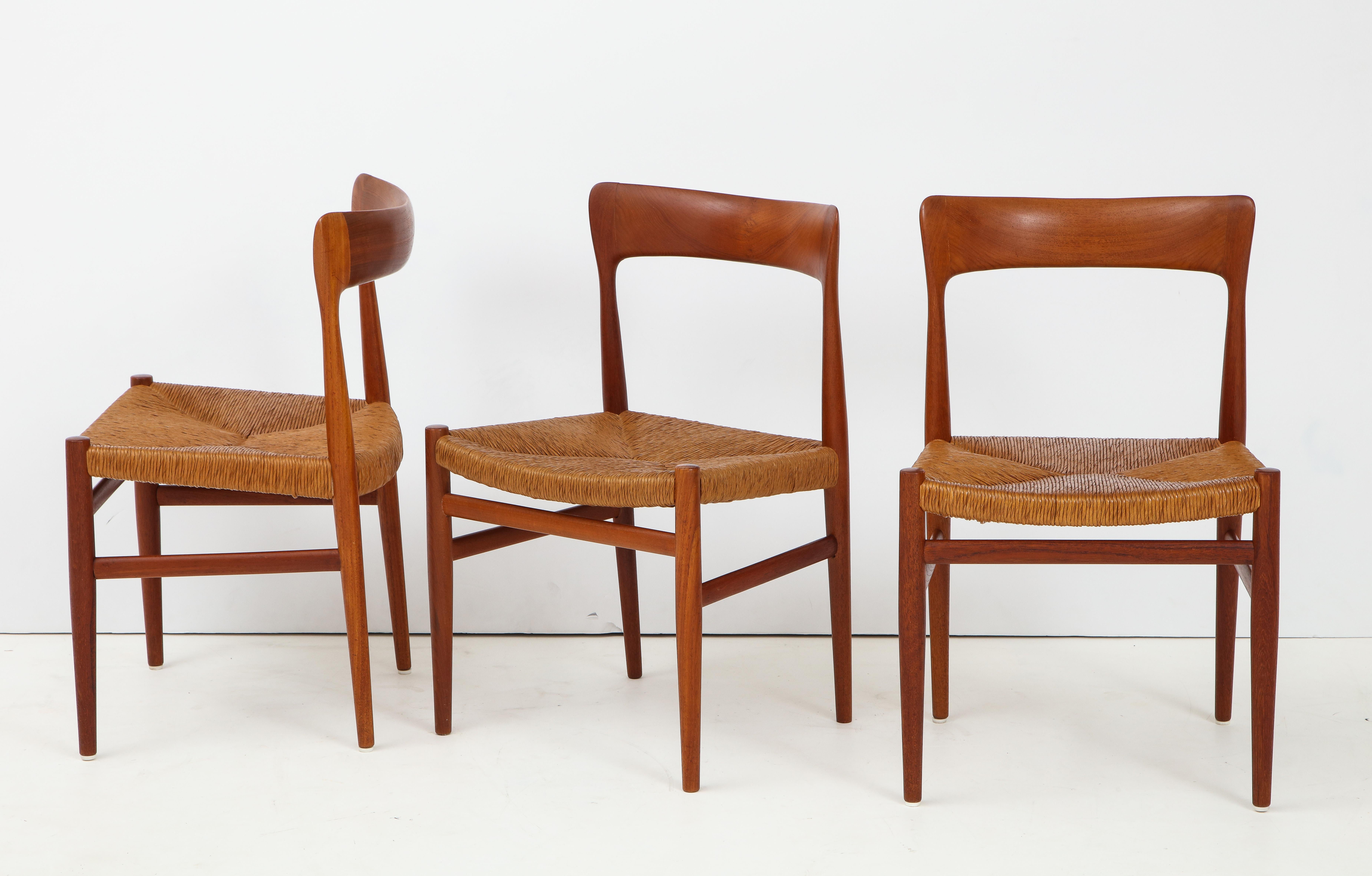 1950s Danish Teak Modernist Dining Chairs with Paper Cord Seats In Good Condition In New York, NY