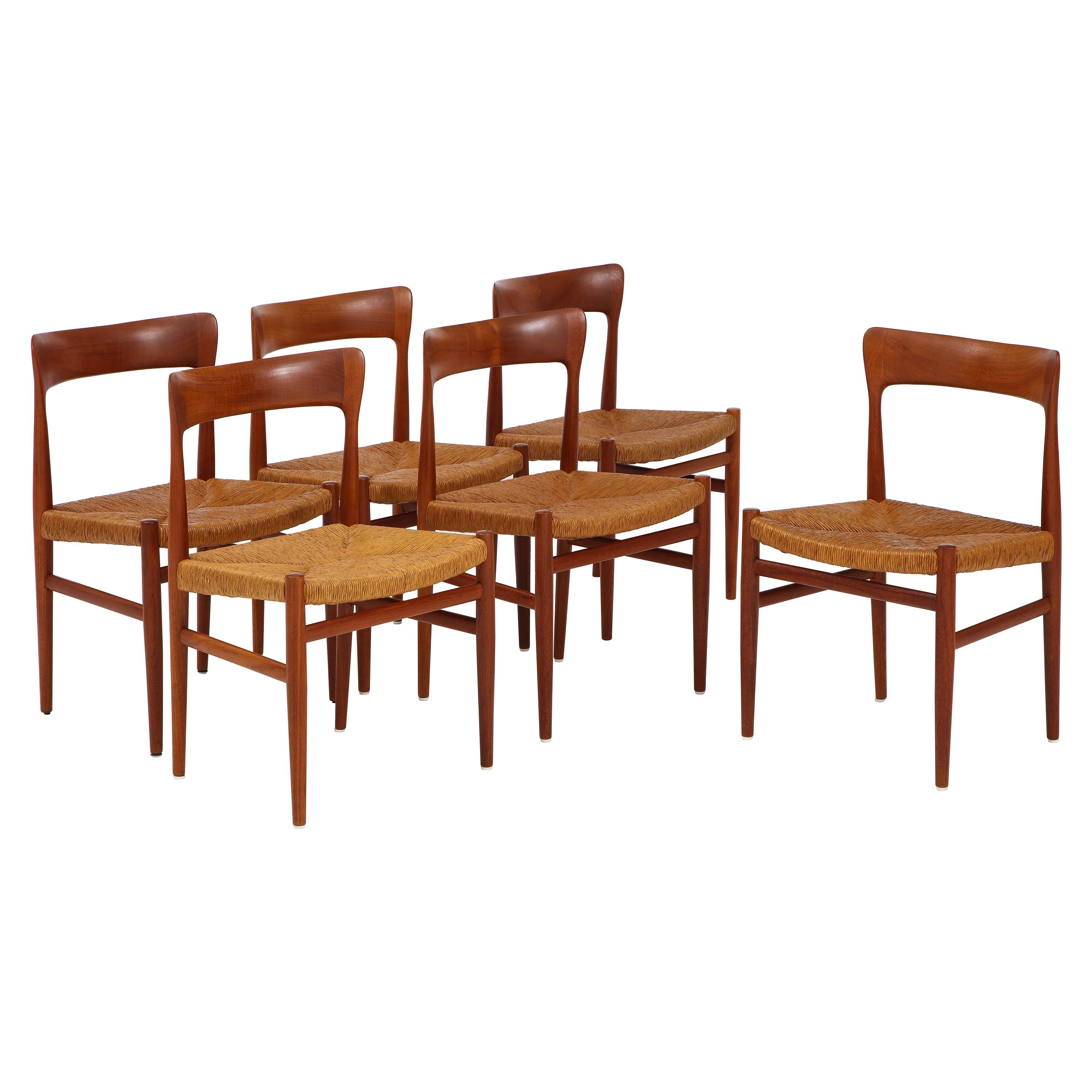 1950s Danish Teak Modernist Dining Chairs with Paper Cord Seats