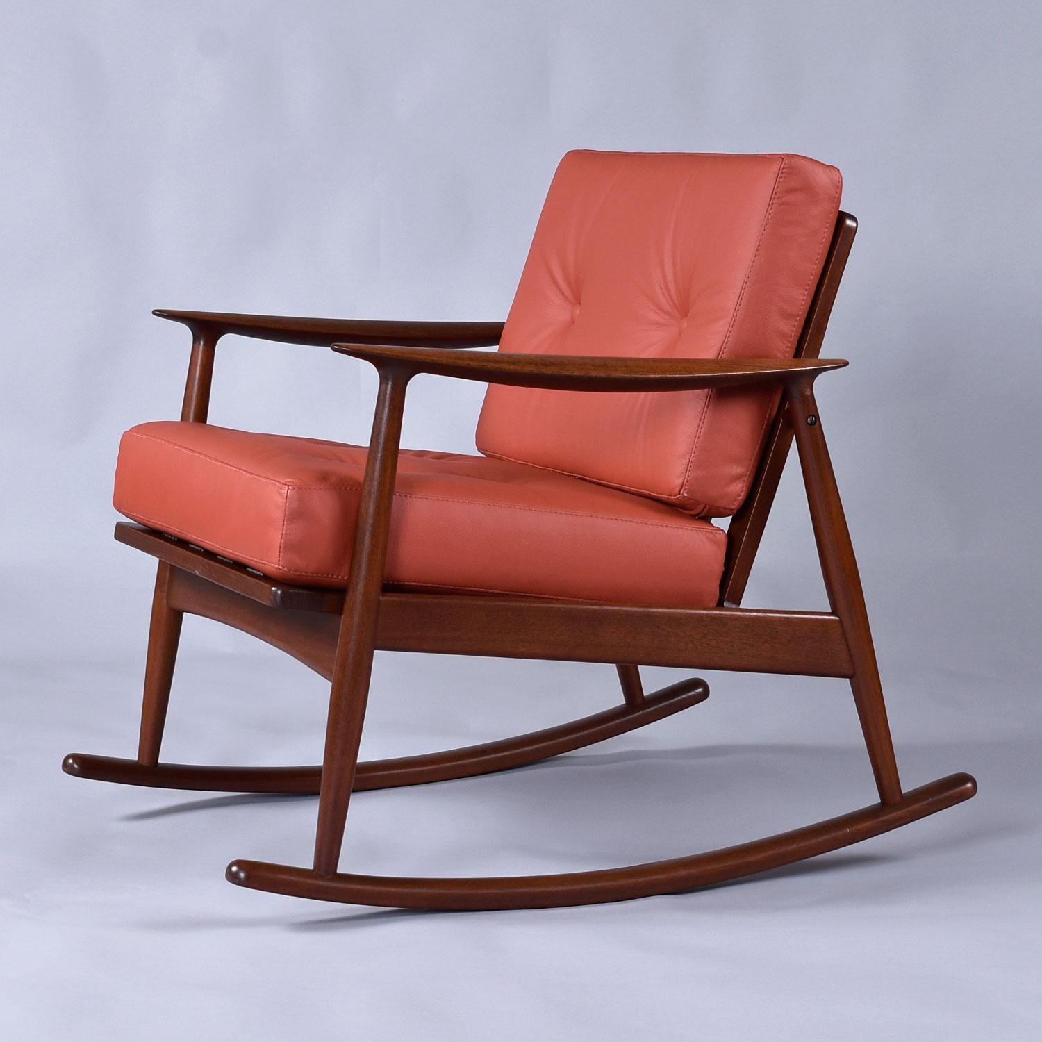 1950's Danish Teak Rocking Chair in Terra Cotta Leather by Moreddi For Sale 8