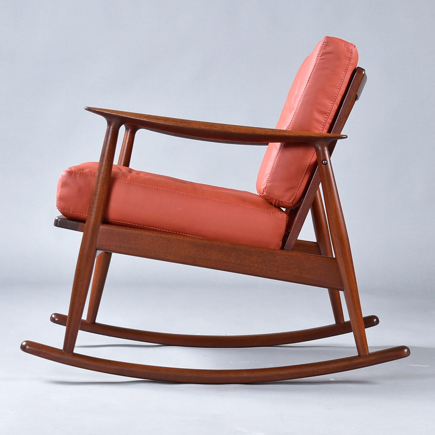 1950's Danish Teak Rocking Chair in Terra Cotta Leather by Moreddi For Sale 9