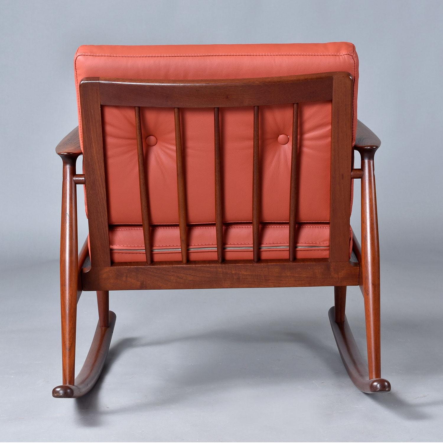 1950's Danish Teak Rocking Chair in Terra Cotta Leather by Moreddi In Good Condition For Sale In Chattanooga, TN