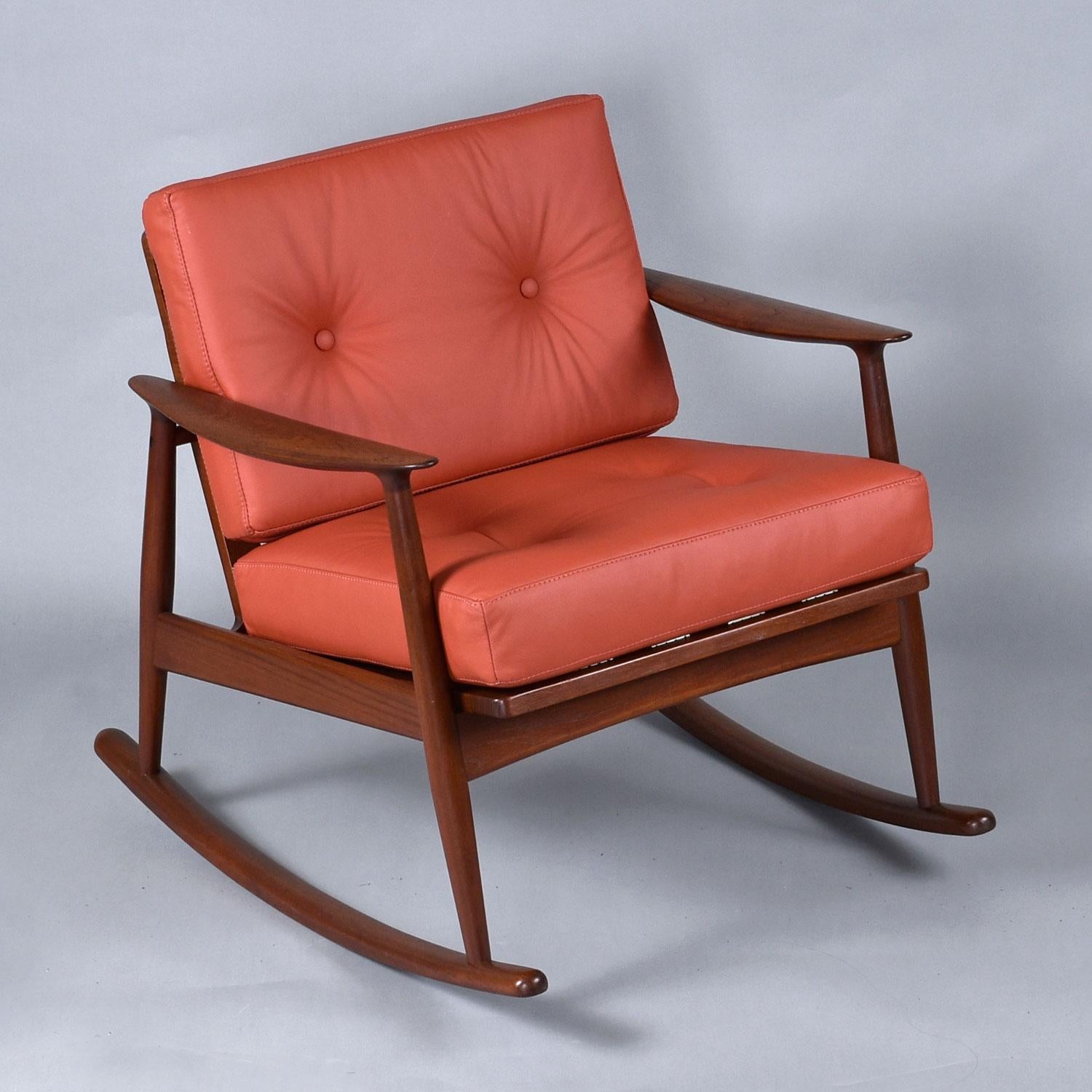 Mid-20th Century 1950's Danish Teak Rocking Chair in Terra Cotta Leather by Moreddi For Sale