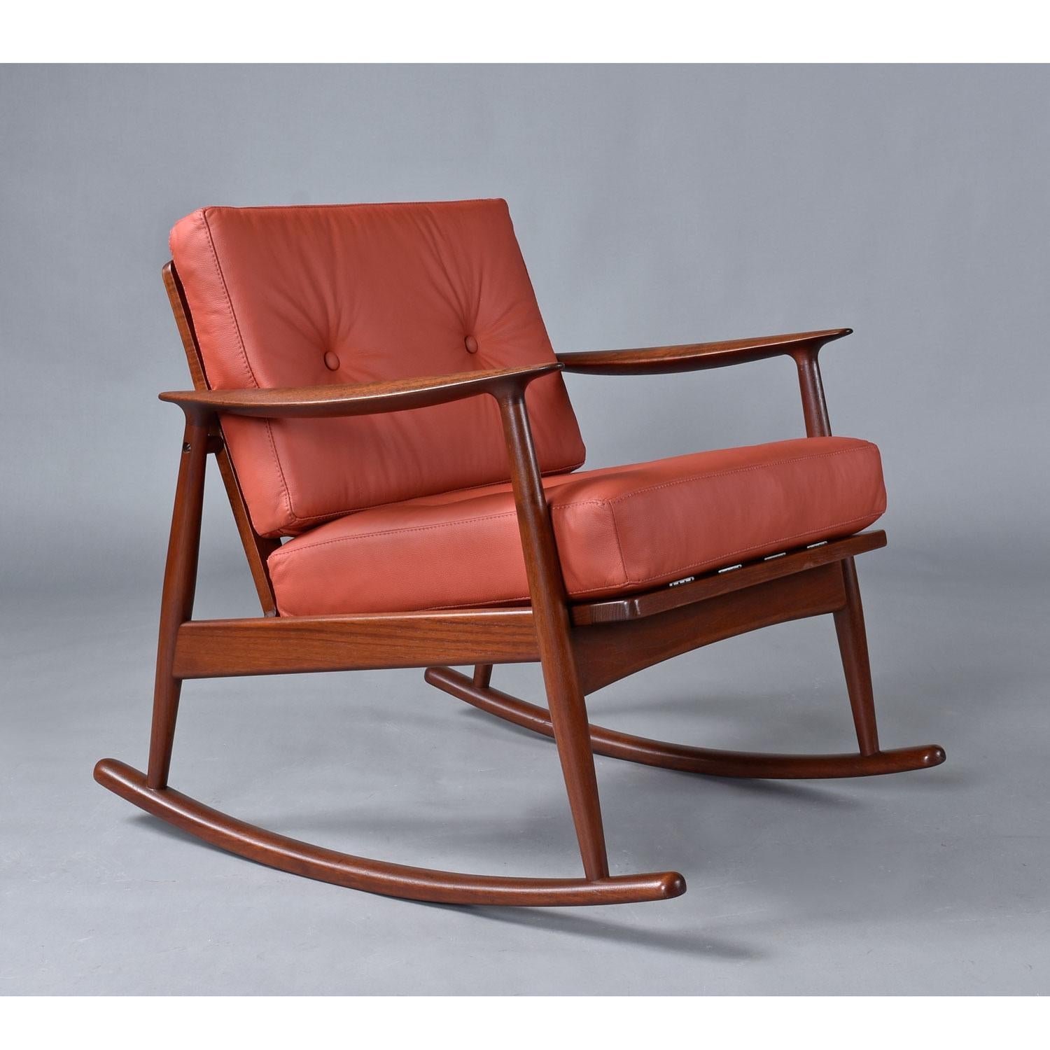 1950's Danish Teak Rocking Chair in Terra Cotta Leather by Moreddi For Sale 3