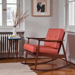 Mid-Century Modern Teak Rocking Chair by Moreddi, Terra Cotta Leather