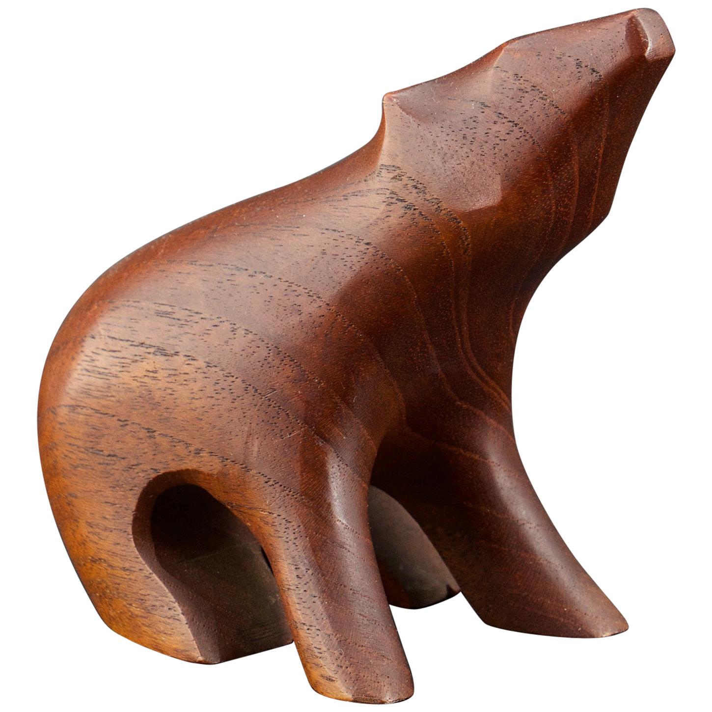 1950s Norwegian Teak Sitting Bear Figure Sculpture Midcentury Tjomsland Style