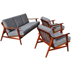 Vintage 1950s Danish Teak Sofa & Pair of Lounge Chairs by Hovmand-Olsen for Mogens Kold