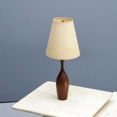 1950s Danish Teak Table Lamp Original Clothe Shade Scandinavian Club