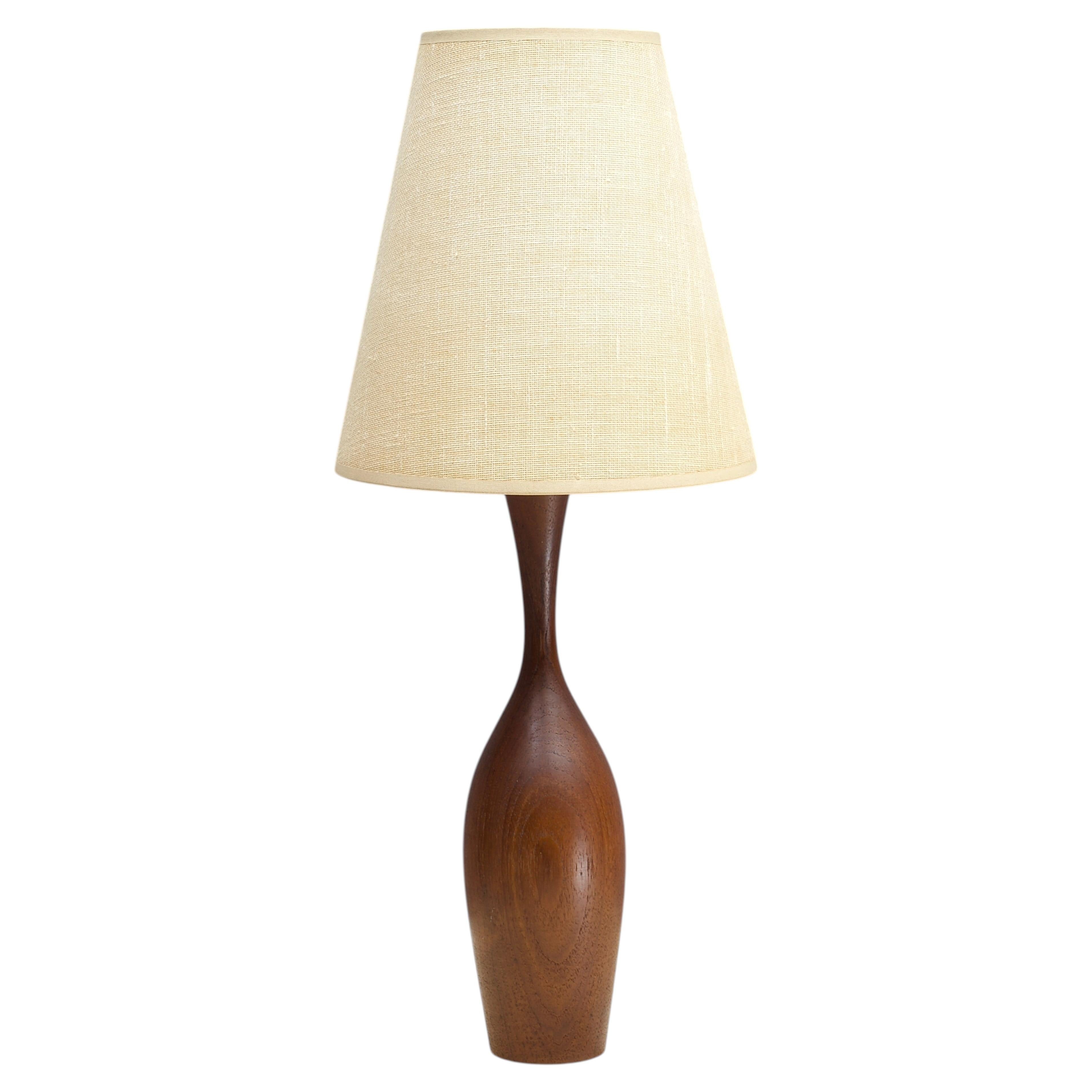 1950s Danish Teak Table Lamp Original Clothe Shade Scandinavian Club