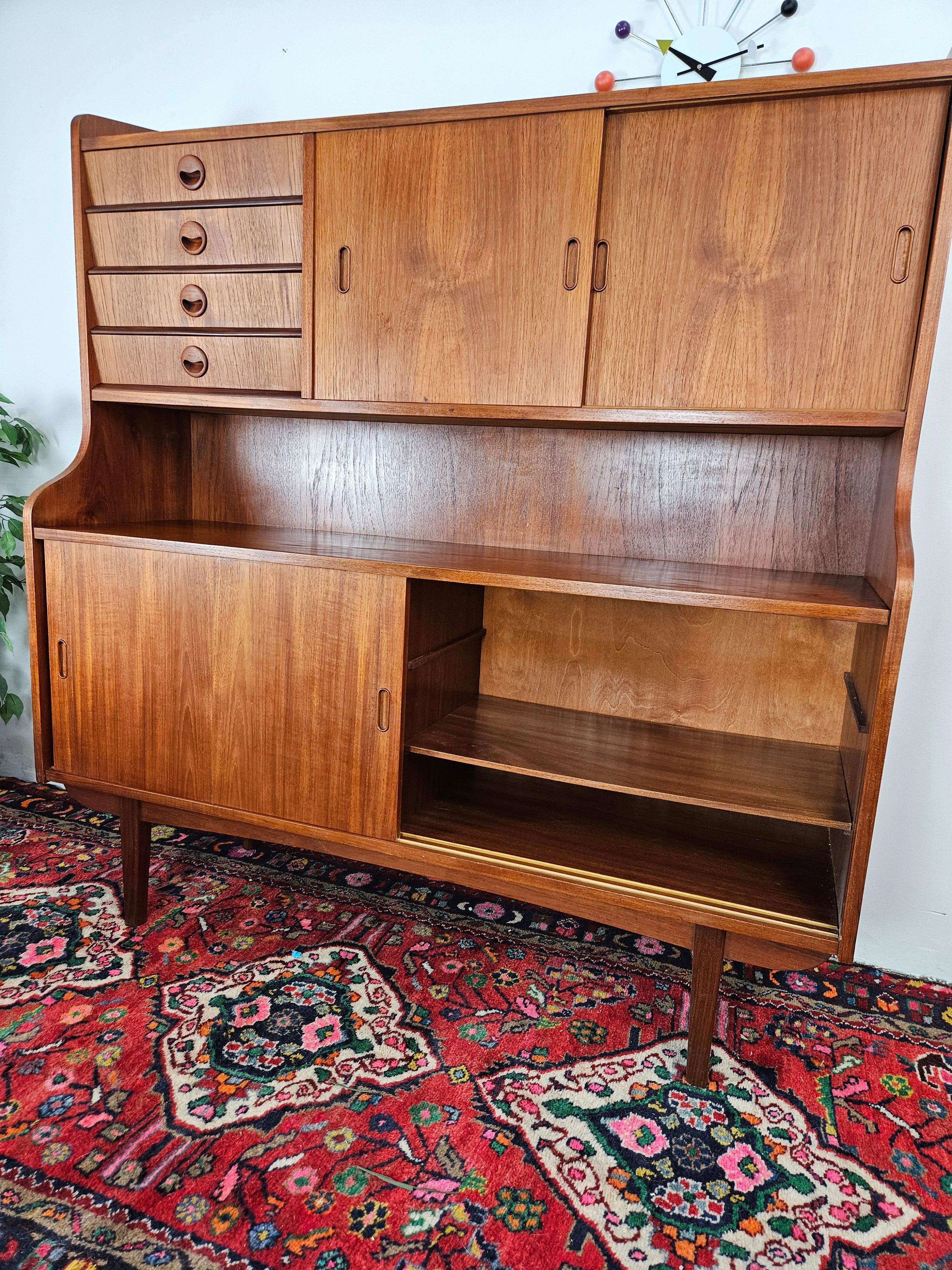 1950s Danish Teak Tall Sideboard Mid-Century Modern  In Good Condition For Sale In Frederick, MD