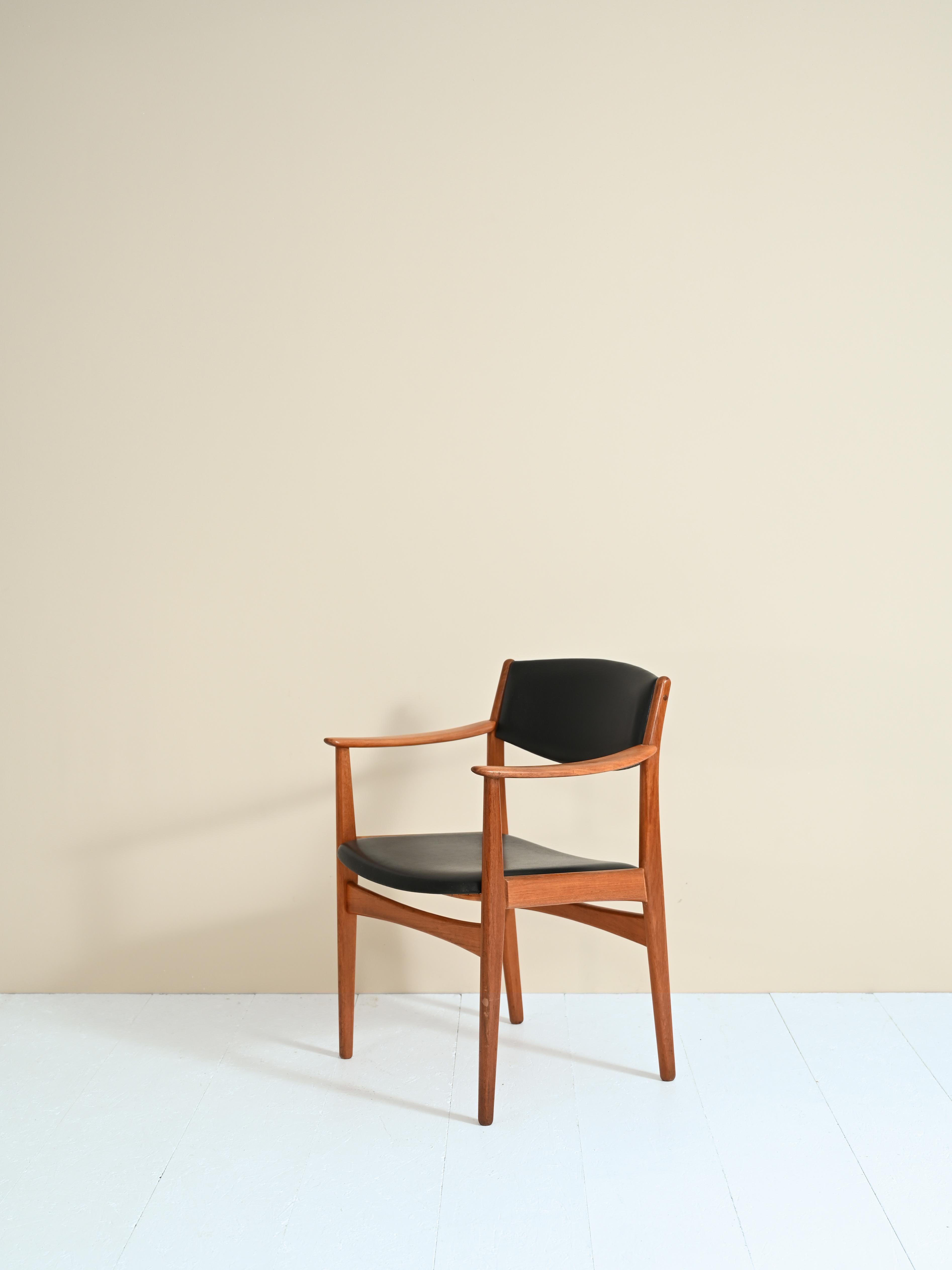 Leather 1950s Danish Teak Wood Armchair For Sale