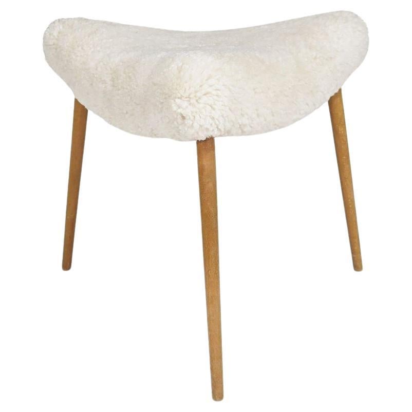 1950
s Danish Triangular Stool in Shearling For Sale