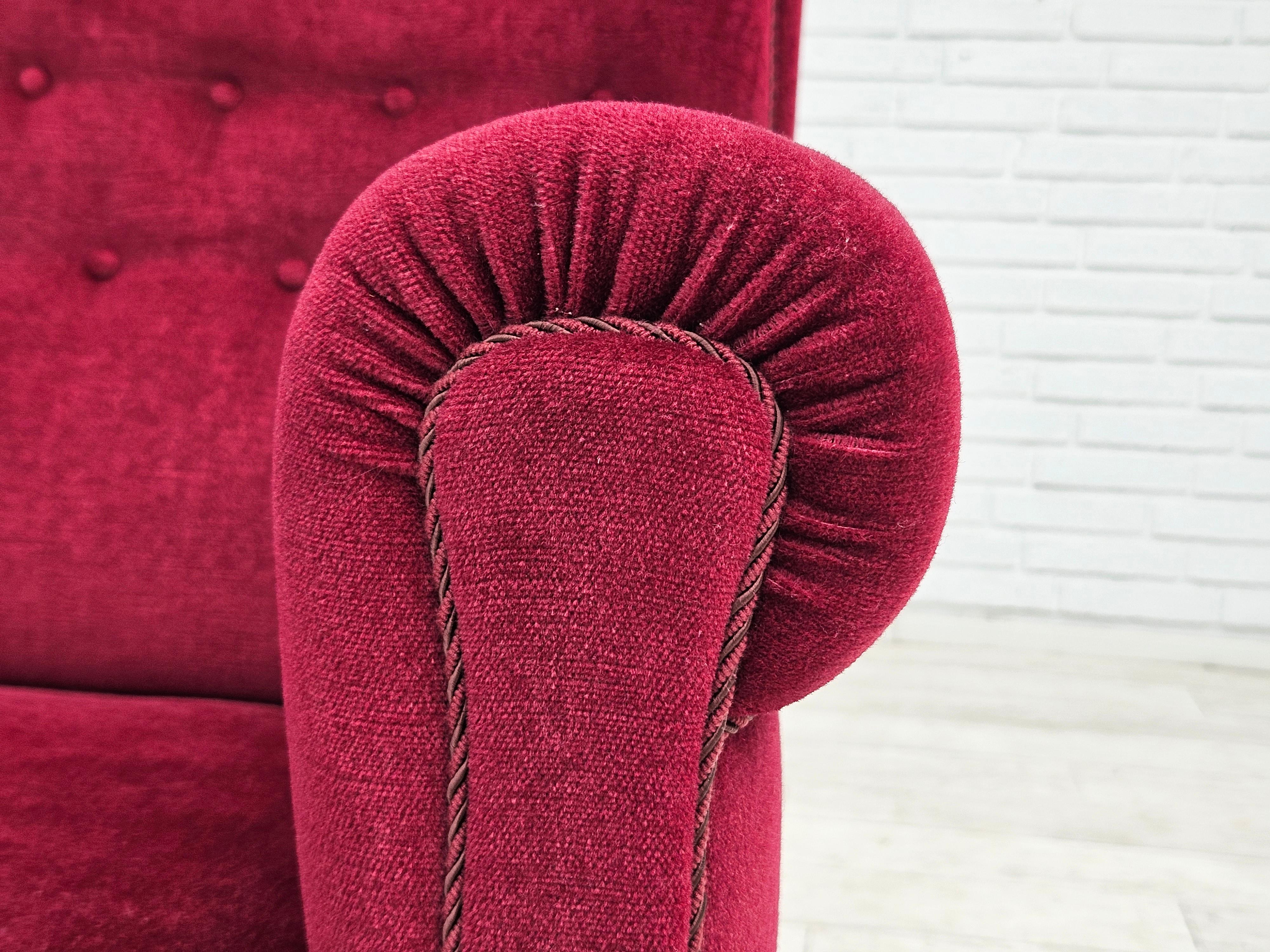 1950s, Danish vintage armchair in cherry-red velvet, original condition. 3