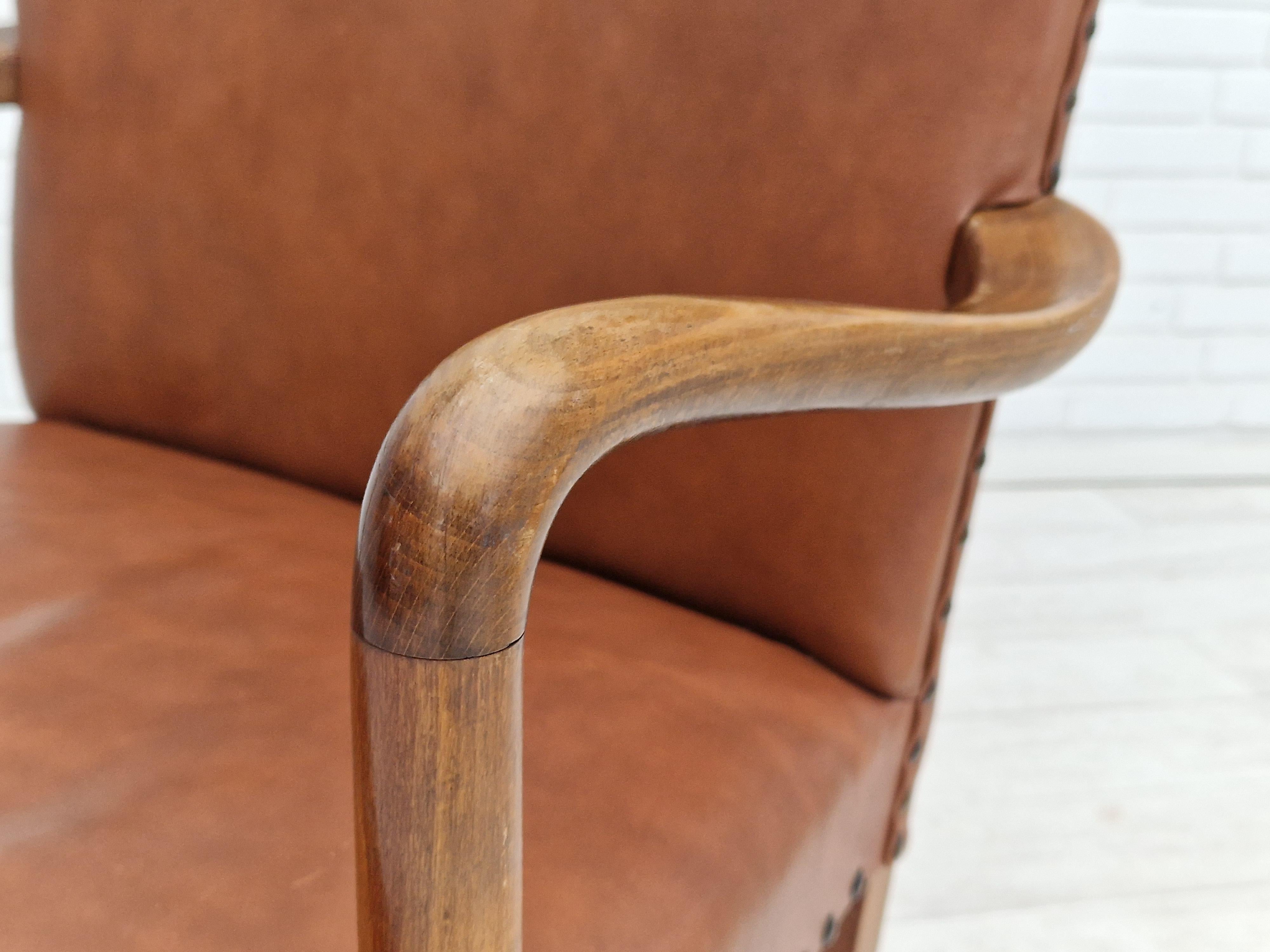 1950s, Danish Vintage Armchair, Original Condition, Leather, Beechwood 5