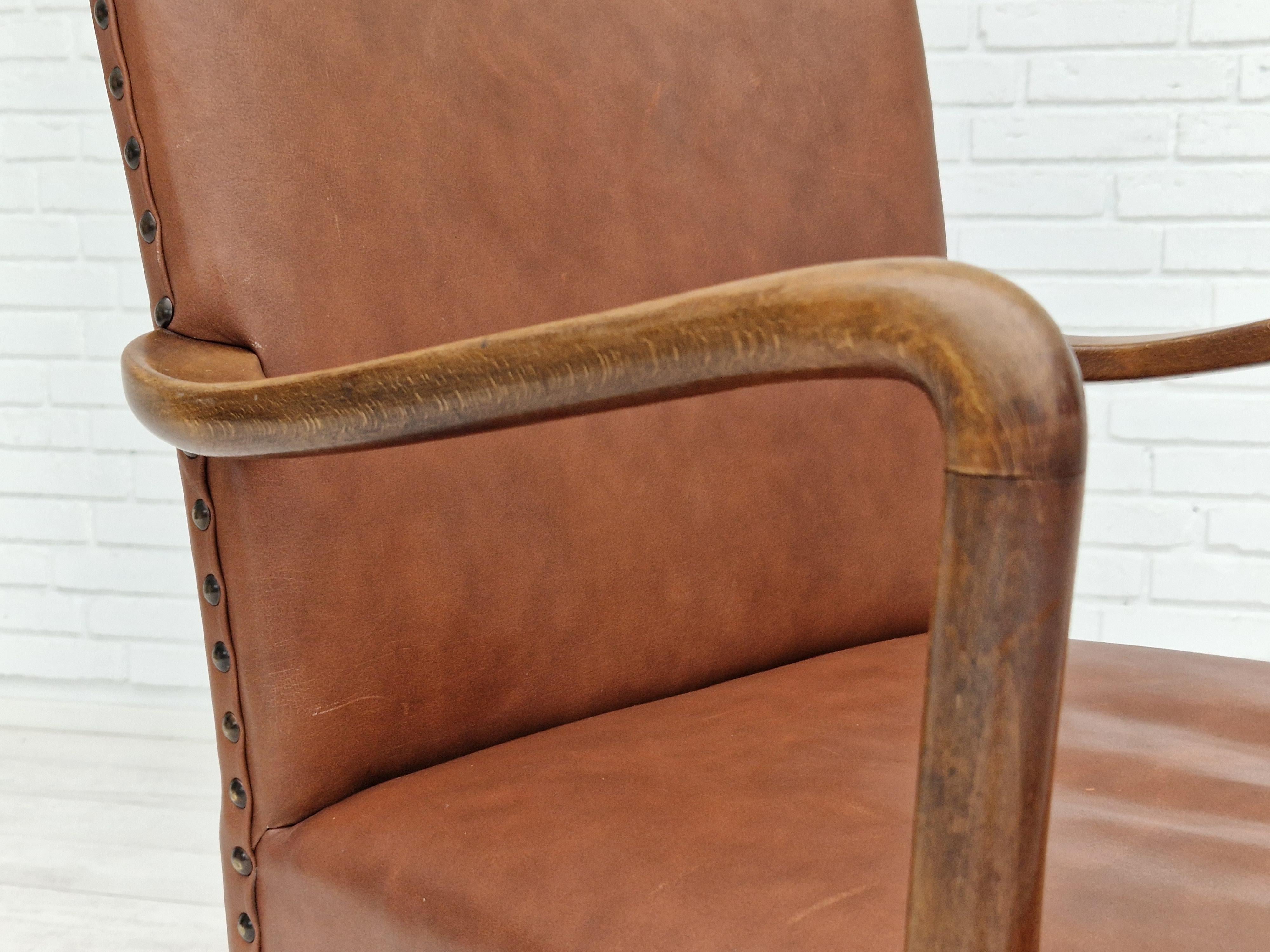 1950s, Danish Vintage Armchair, Original Condition, Leather, Beechwood 6