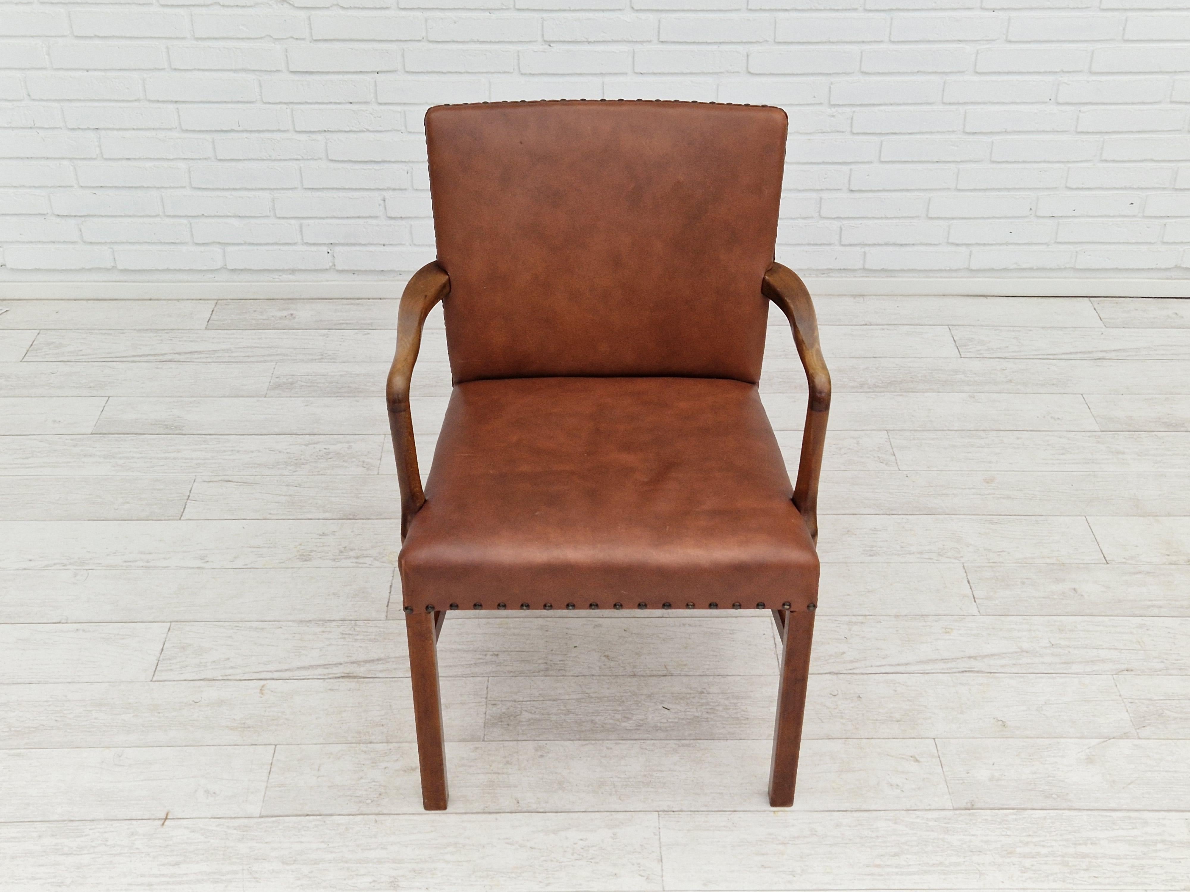 1950s, Danish Vintage Armchair, Original Condition, Leather, Beechwood 7