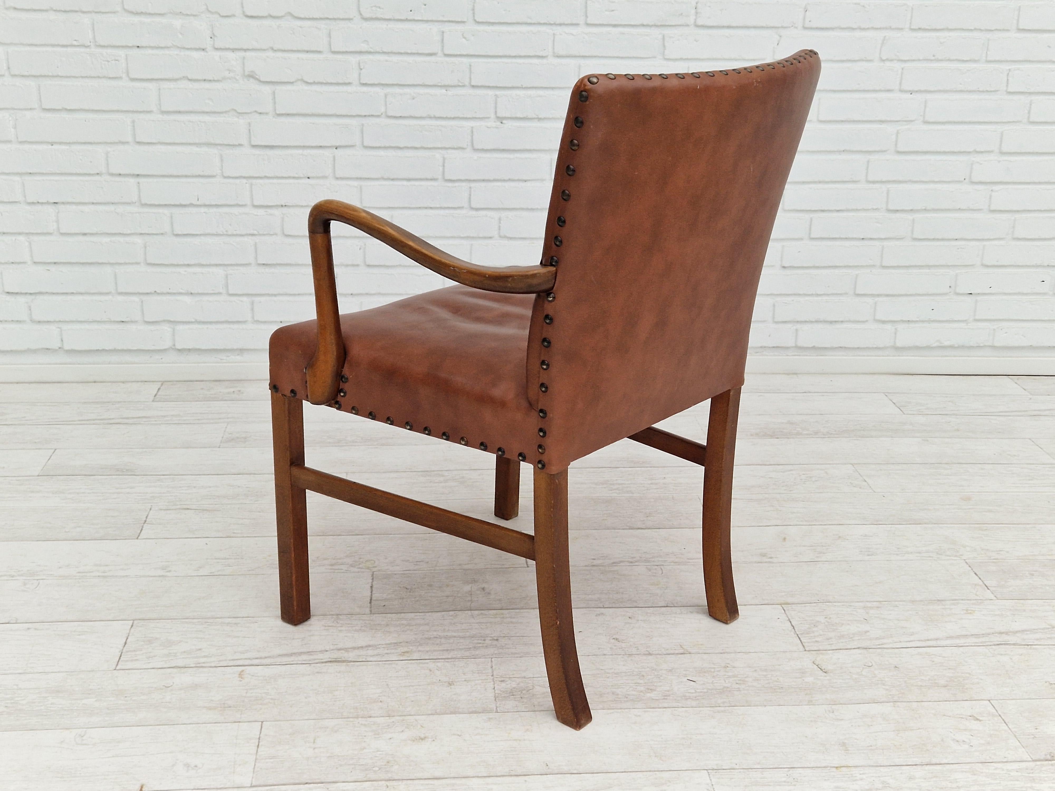 1950s, Danish Vintage Armchair, Original Condition, Leather, Beechwood 8