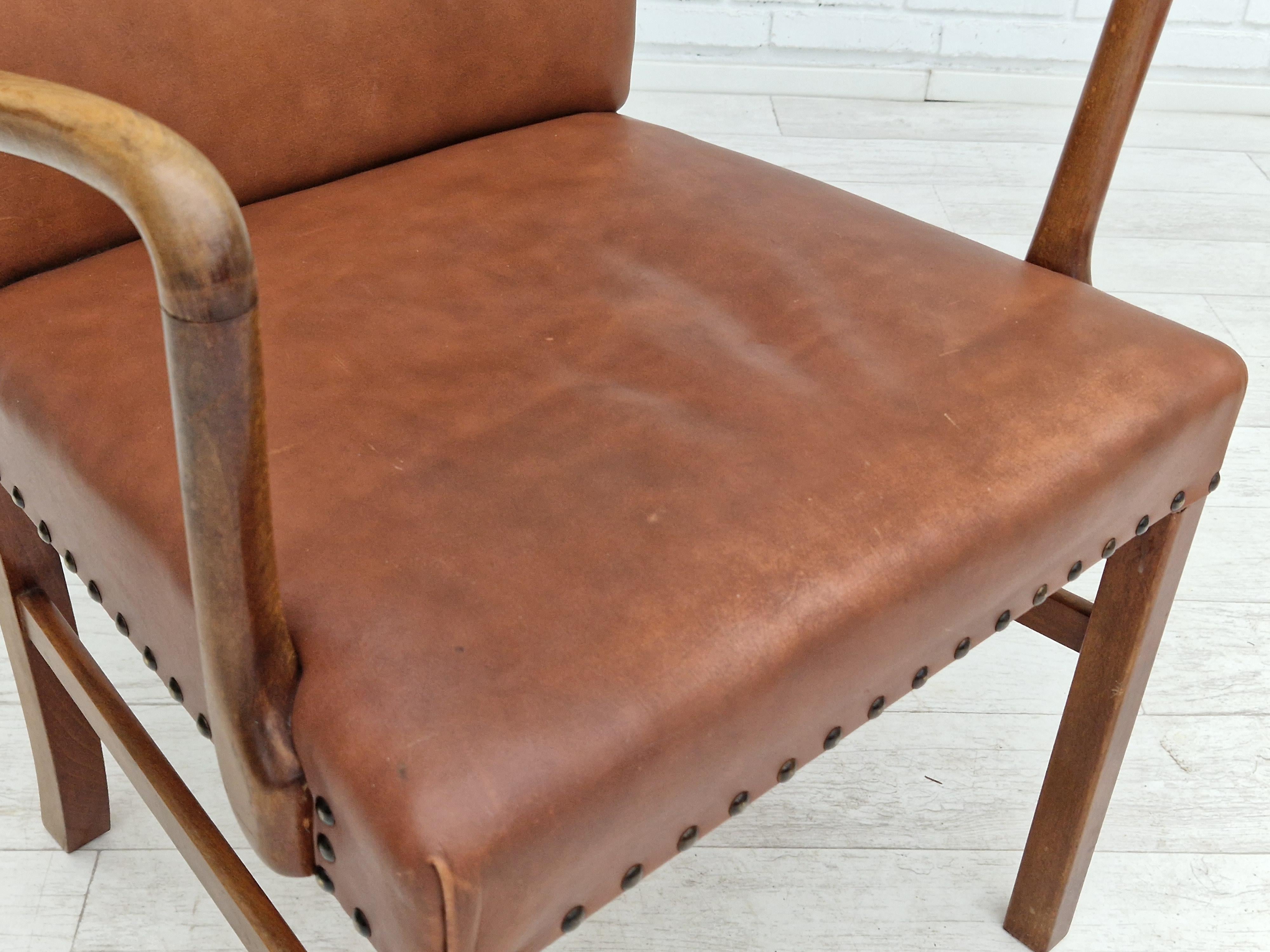 1950s, Danish Vintage Armchair, Original Condition, Leather, Beechwood 9